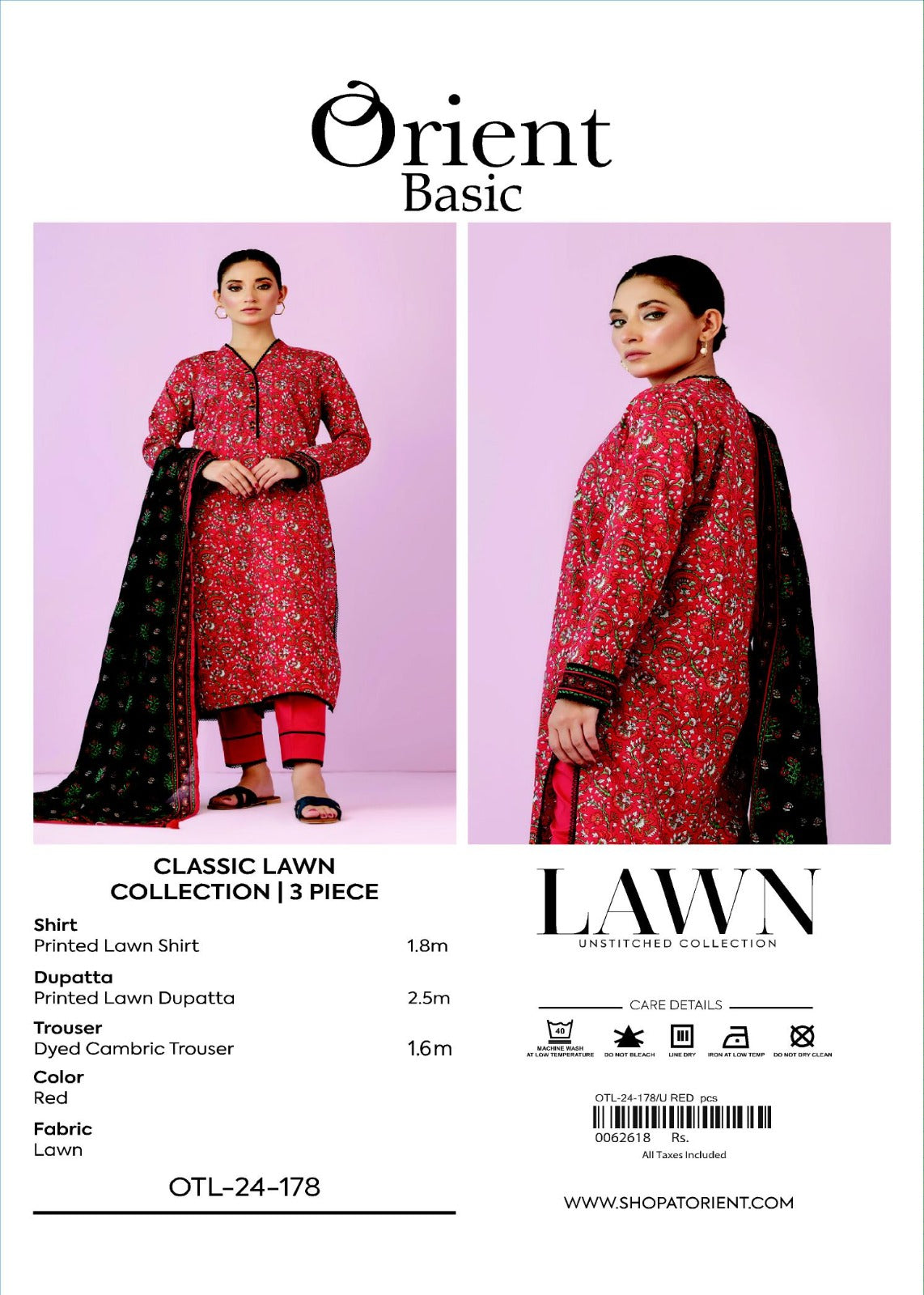 Unstitched | 3 Piece | Printed Lawn | OTL-24-178