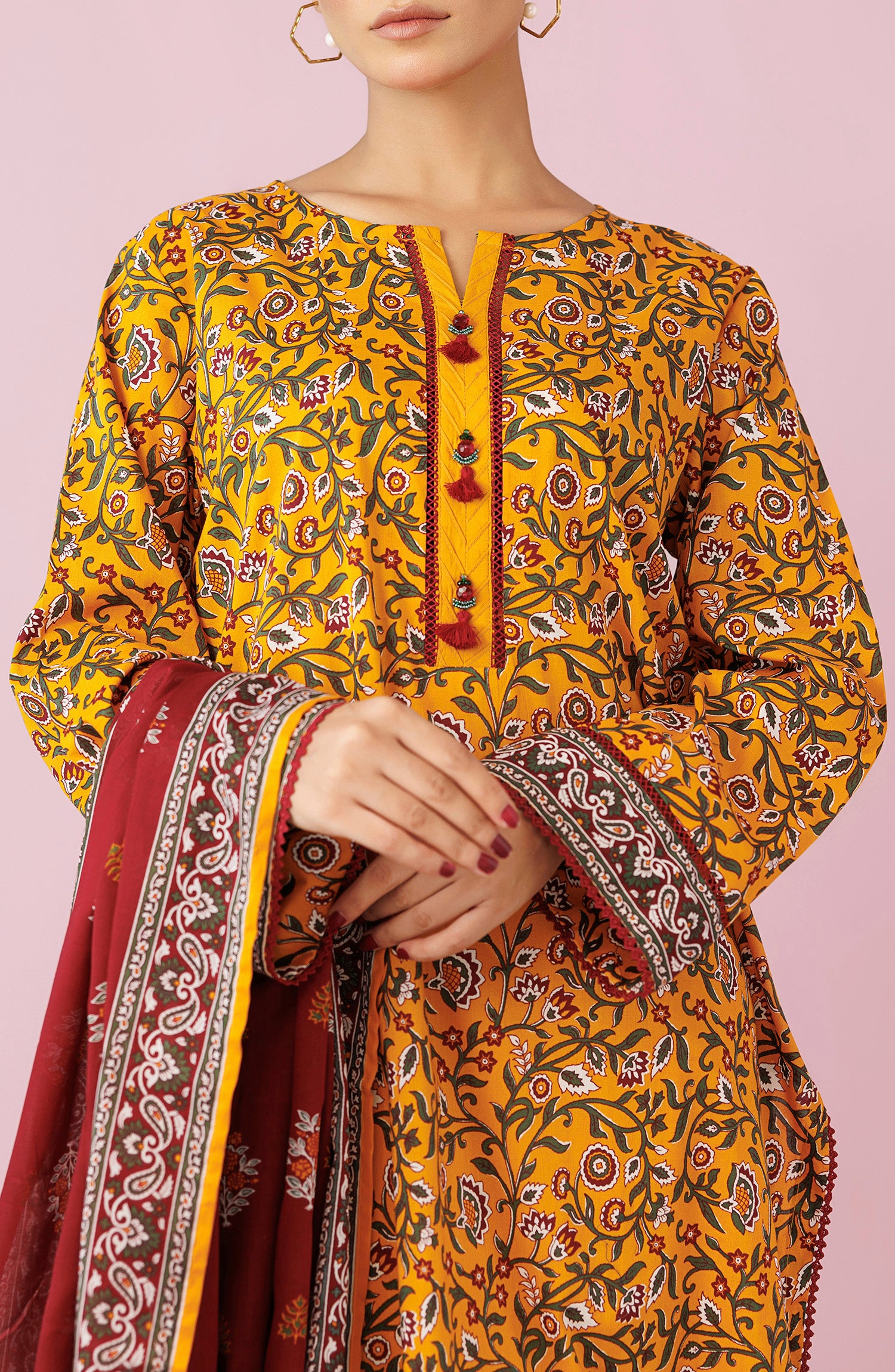 OTL-24-186/U YELLOW LAWN Women UNSTITCHED SHIRT DUPATTA PANTS
