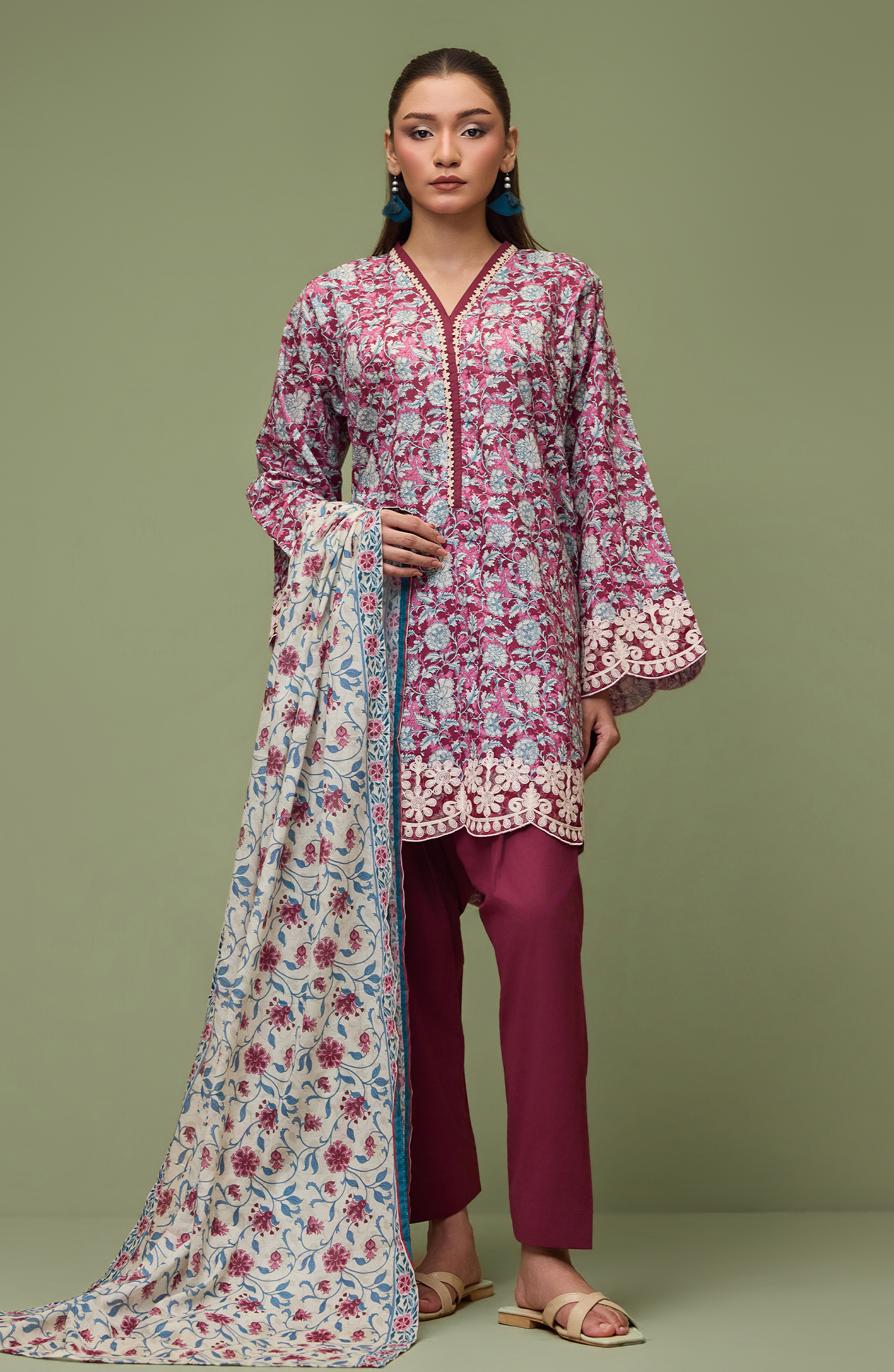 Unstitched | 3 Piece | Embroidered | Lawn Shirt | OTL-20276/U MAGENTA