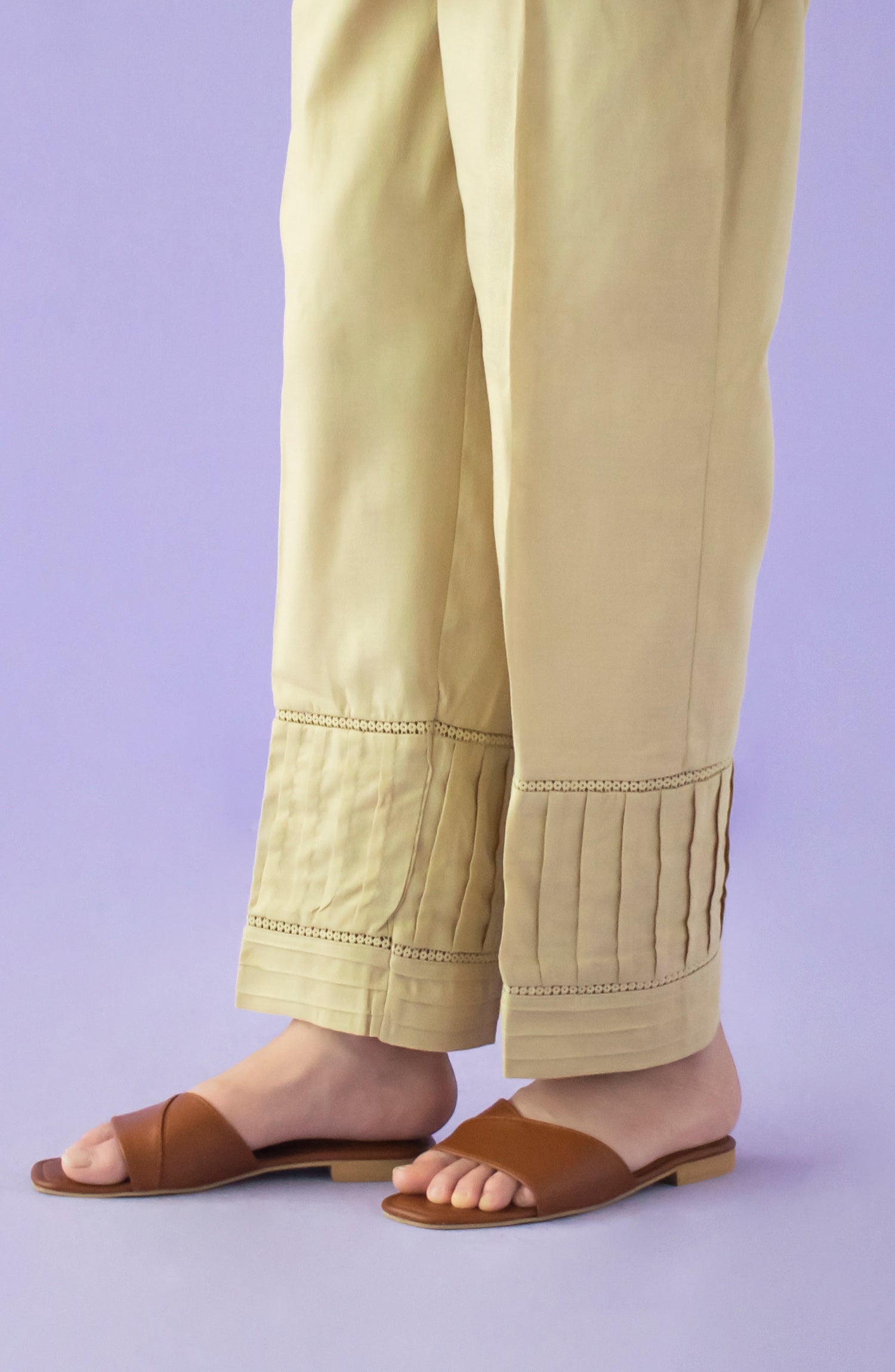 NB-T-PL-23-004 BEIGE DOBBY SCTROUSER STITCHED BOTTOMS TROUSER