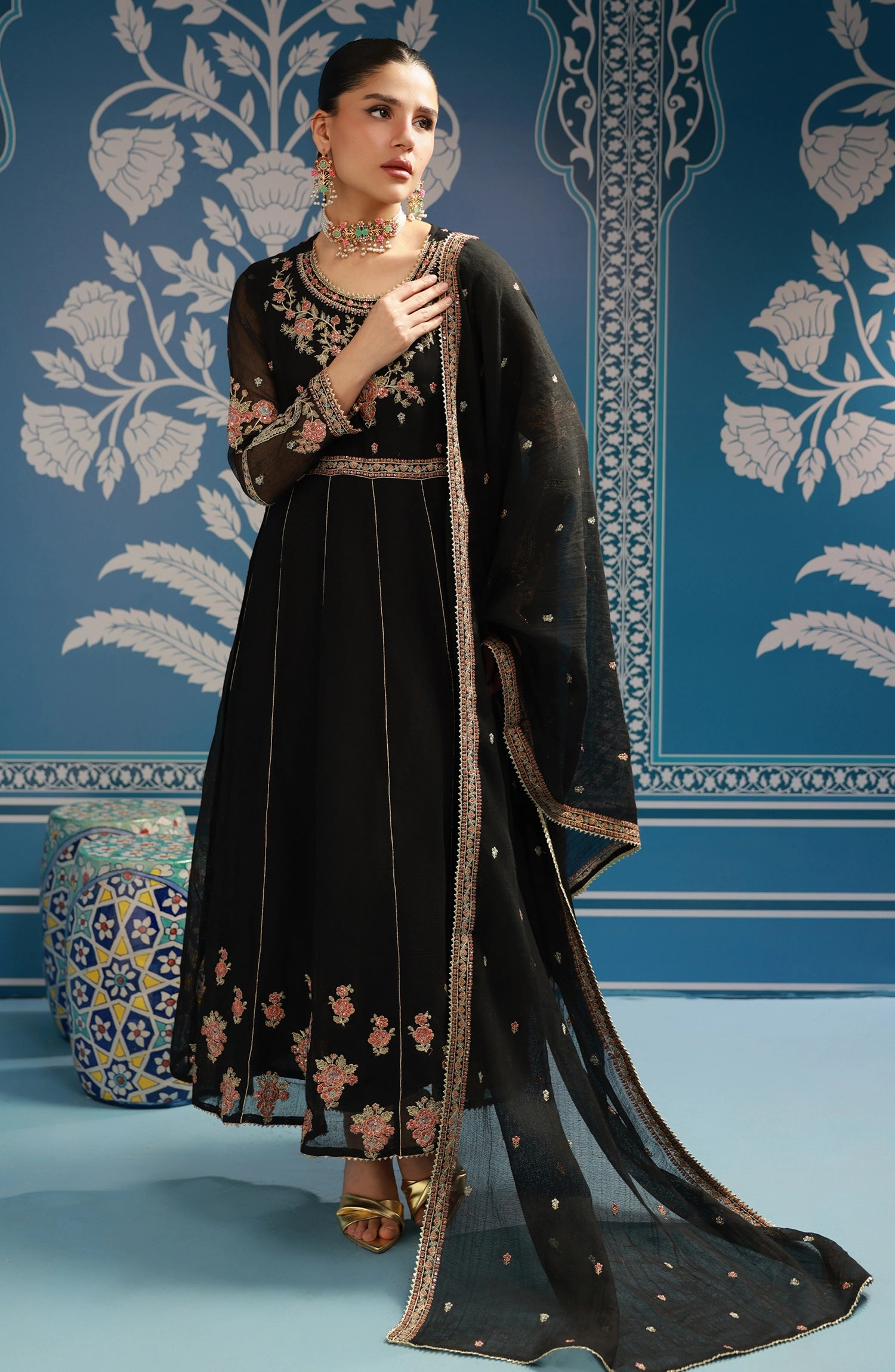 Stitched | 3 Piece | Embroidered | Khaddi Net Shirt | WRFK24W-3005/S BLACK