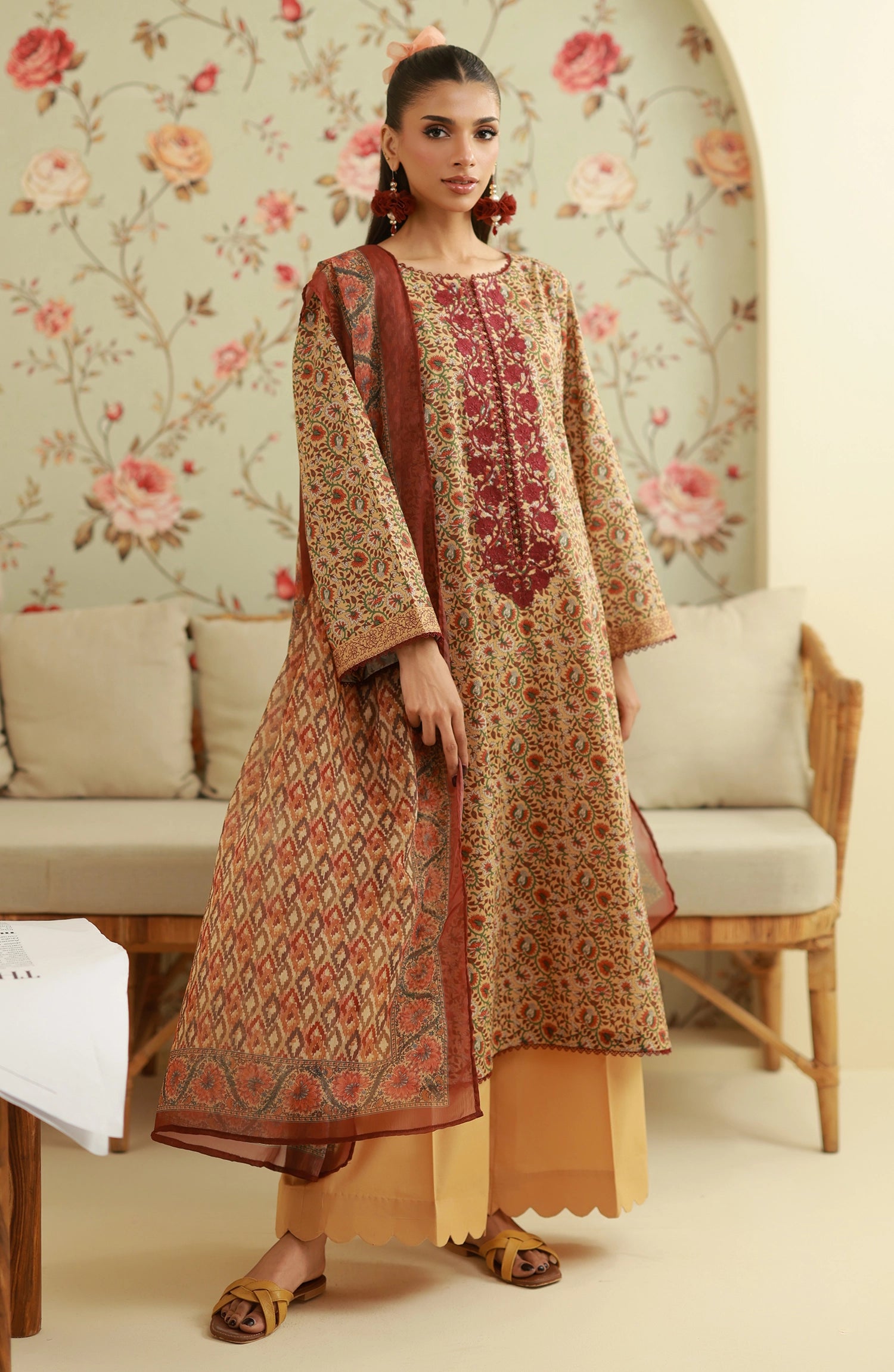 Unstitched | 3 Piece | Embroidered | Lawn Shirt | OTL-20176/U Beige