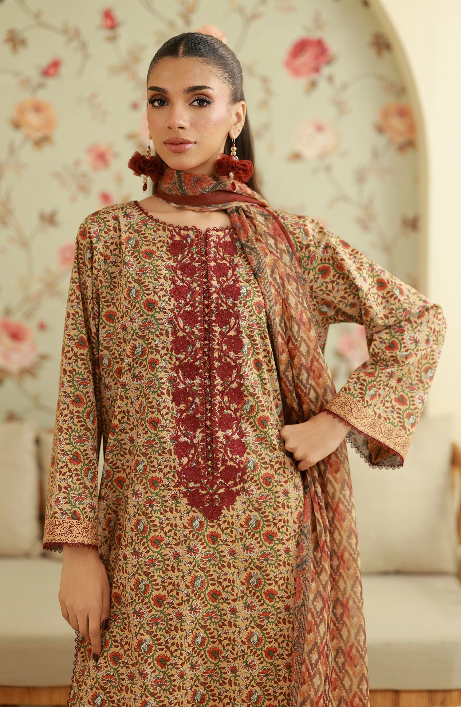 Unstitched | 3 Piece | Embroidered | Lawn Shirt | OTL-20176/U Beige