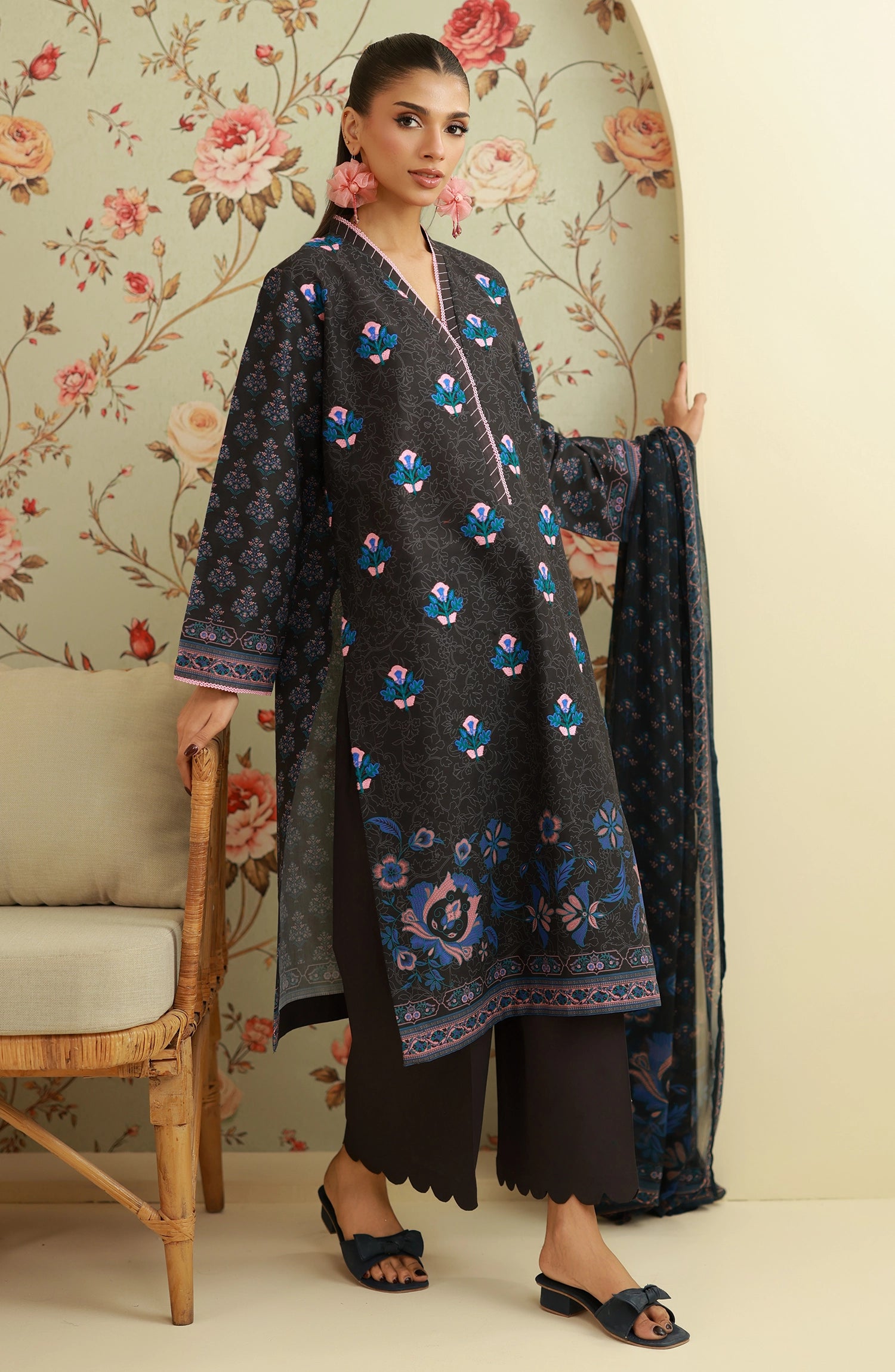 Unstitched | 3 Piece | Embroidered | Lawn Shirt | OTL-20066/U BLACK