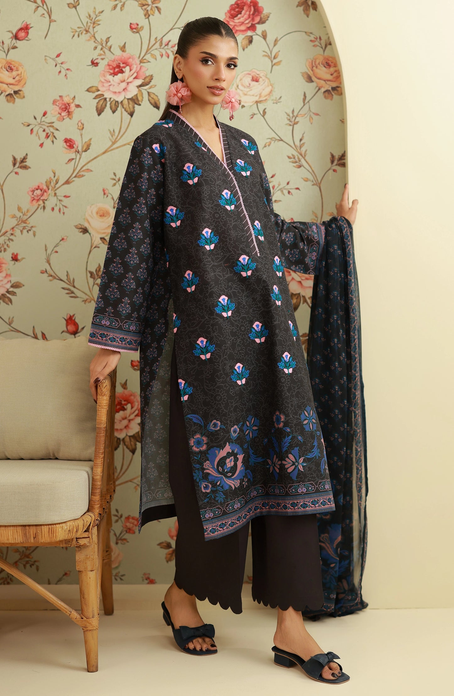 Unstitched | 3 Piece | Embroidered | Lawn Shirt | OTL-20066/U BLACK