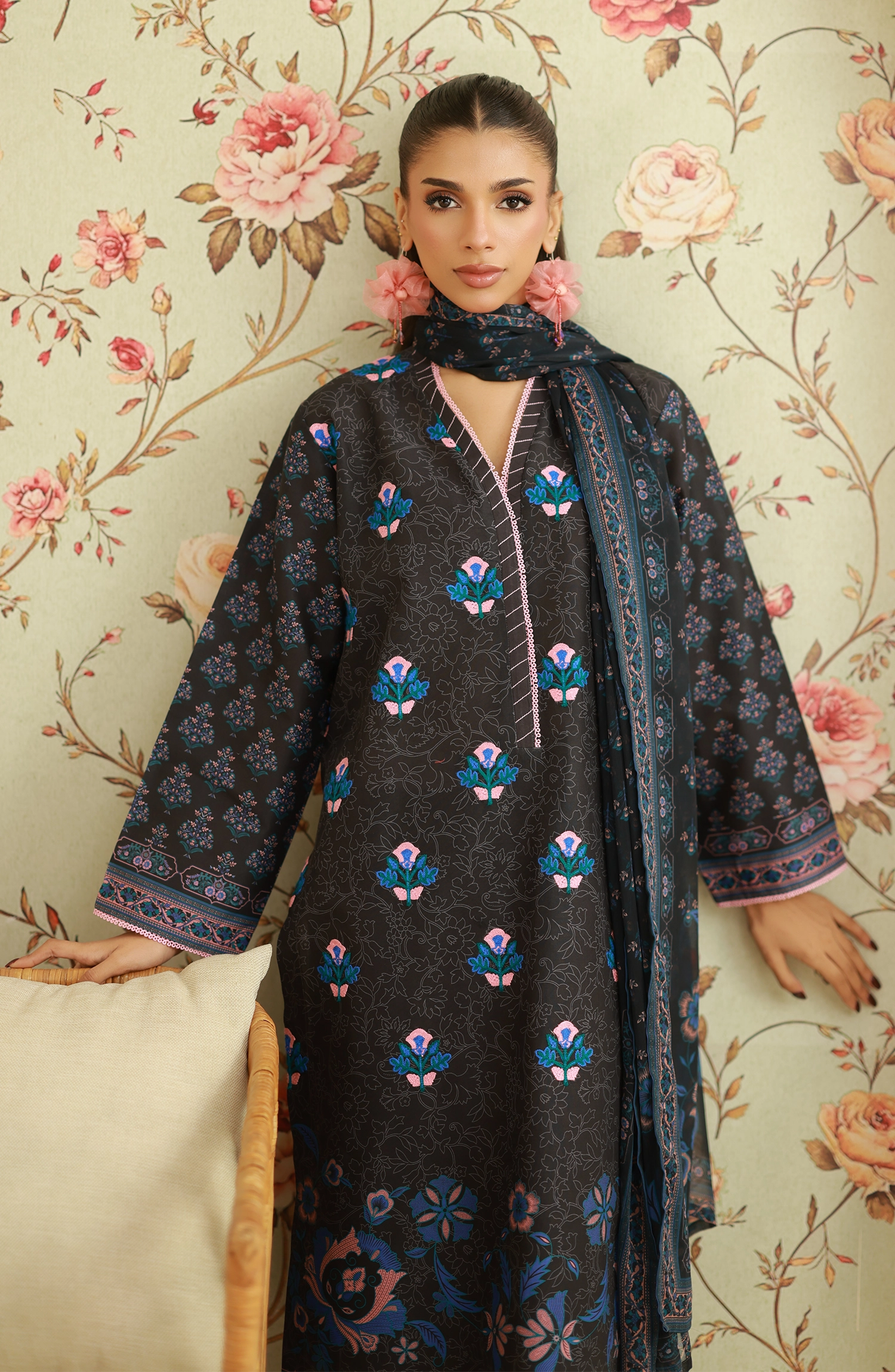Unstitched | 3 Piece | Embroidered | Lawn Shirt | OTL-20066/U BLACK