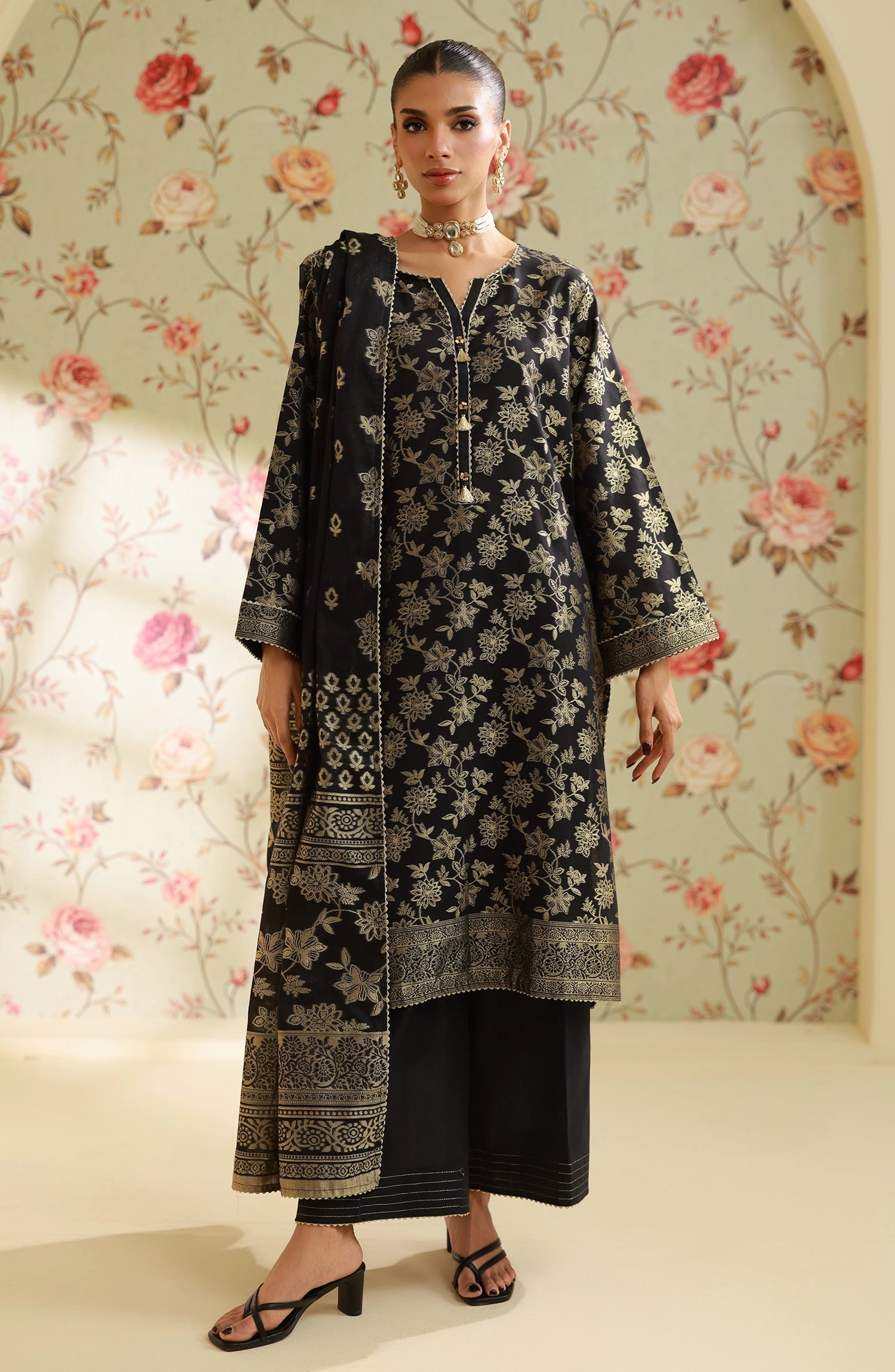 Unstitched | 3 Piece | Weaved | Jacquard Shirt | OTL-25-080/U BLACK