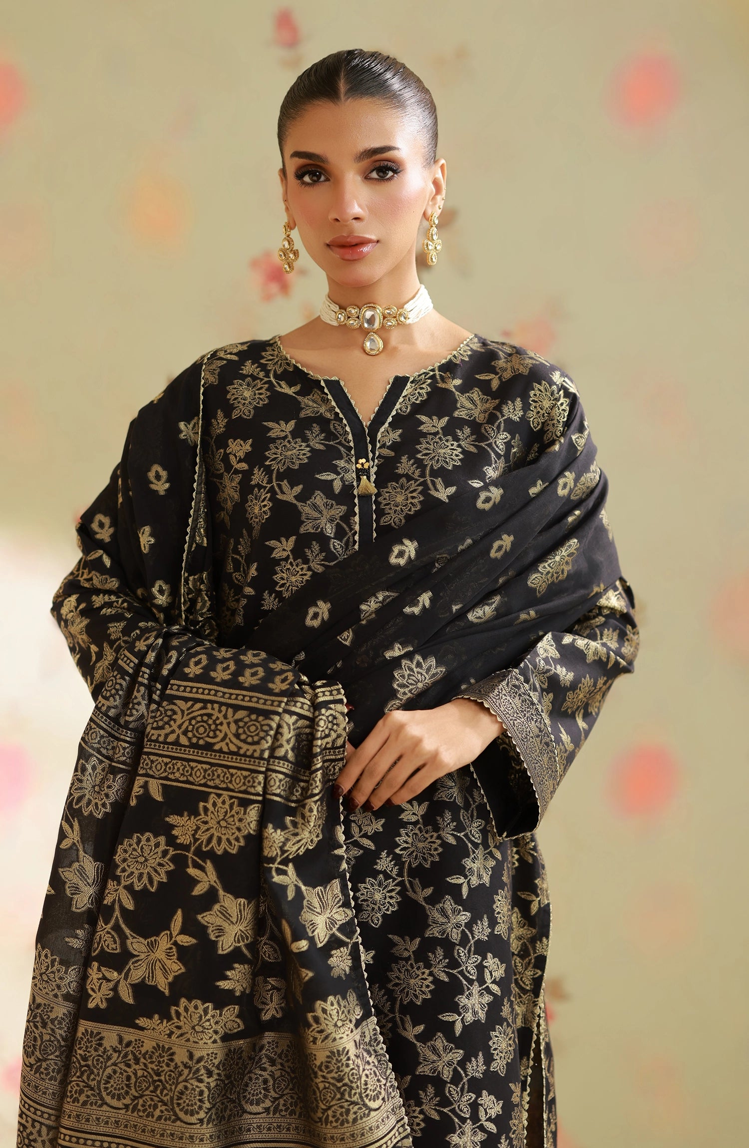 Unstitched | 3 Piece | Weaved | Jacquard Shirt | OTL-25-080/U BLACK