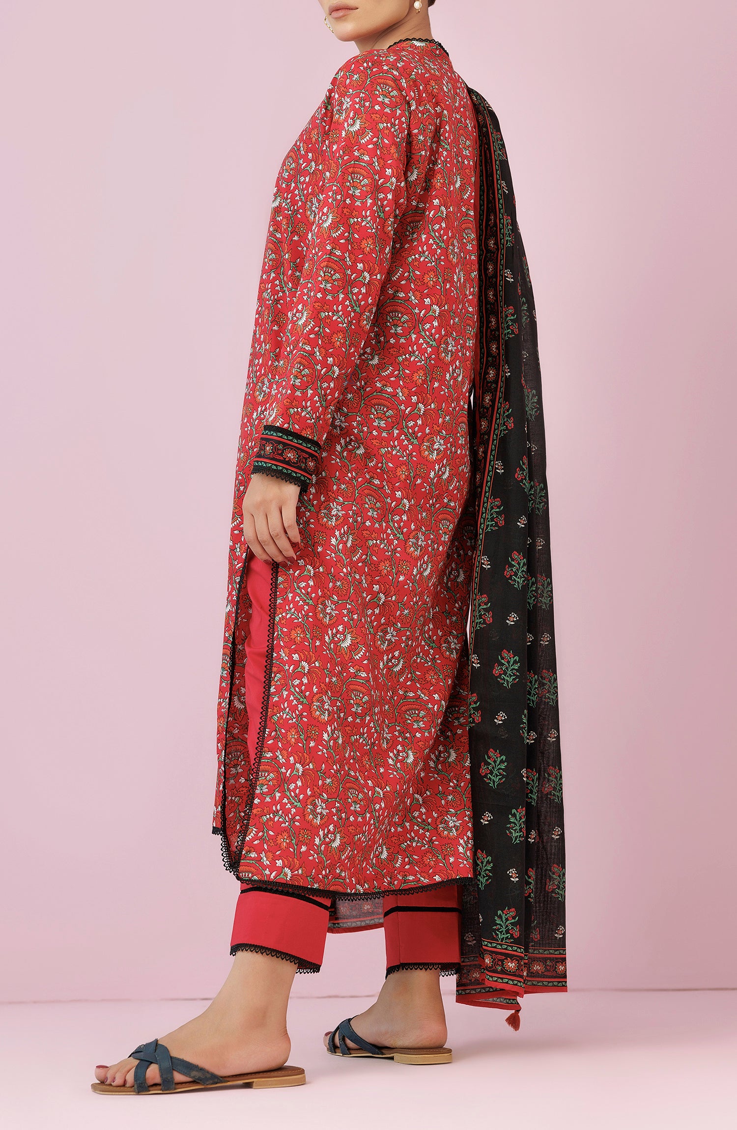 OTL-24-178/U RED LAWN Women UNSTITCHED SHIRT DUPATTA PANTS