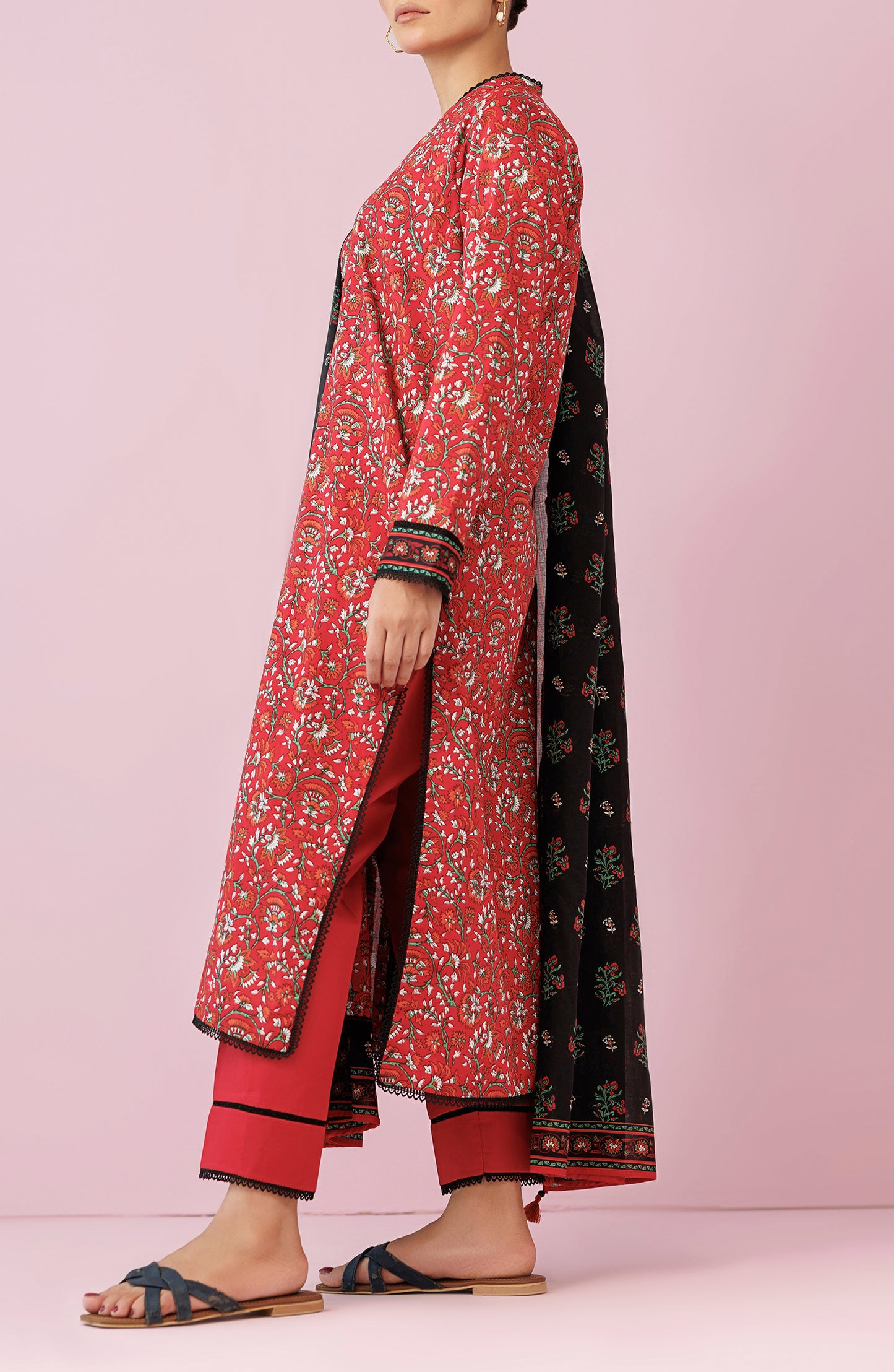 OTL-24-178/U RED LAWN Women UNSTITCHED SHIRT DUPATTA PANTS