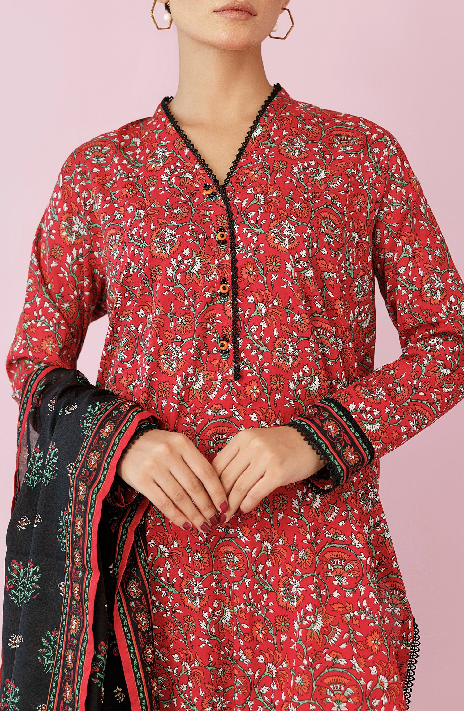 OTL-24-178/U RED LAWN Women UNSTITCHED SHIRT DUPATTA PANTS