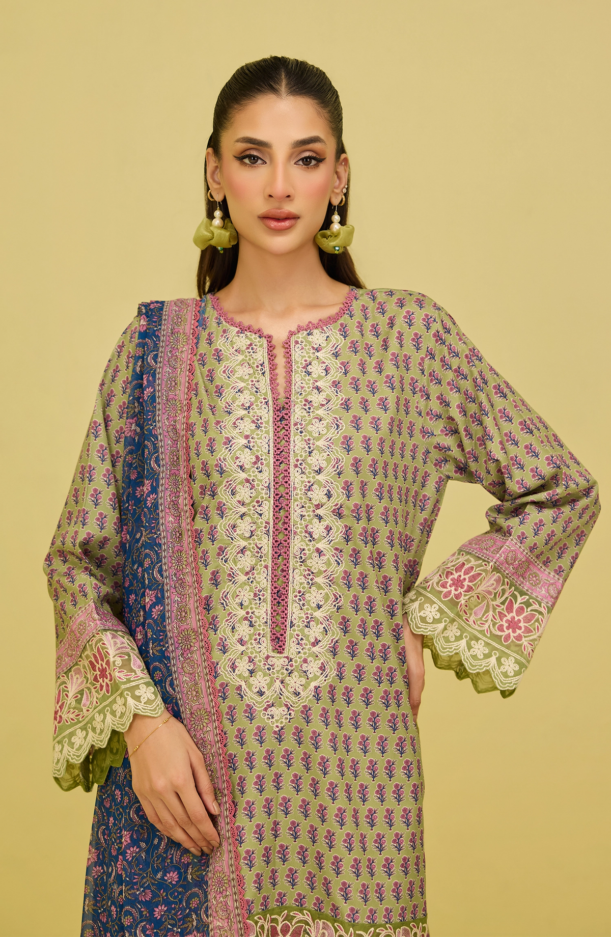 Stitched | 3 Piece | Embroidered | Polly Creap Shirt | WRFPC26S-3002/S GREEN | LOOM (LIMITED EDITION)