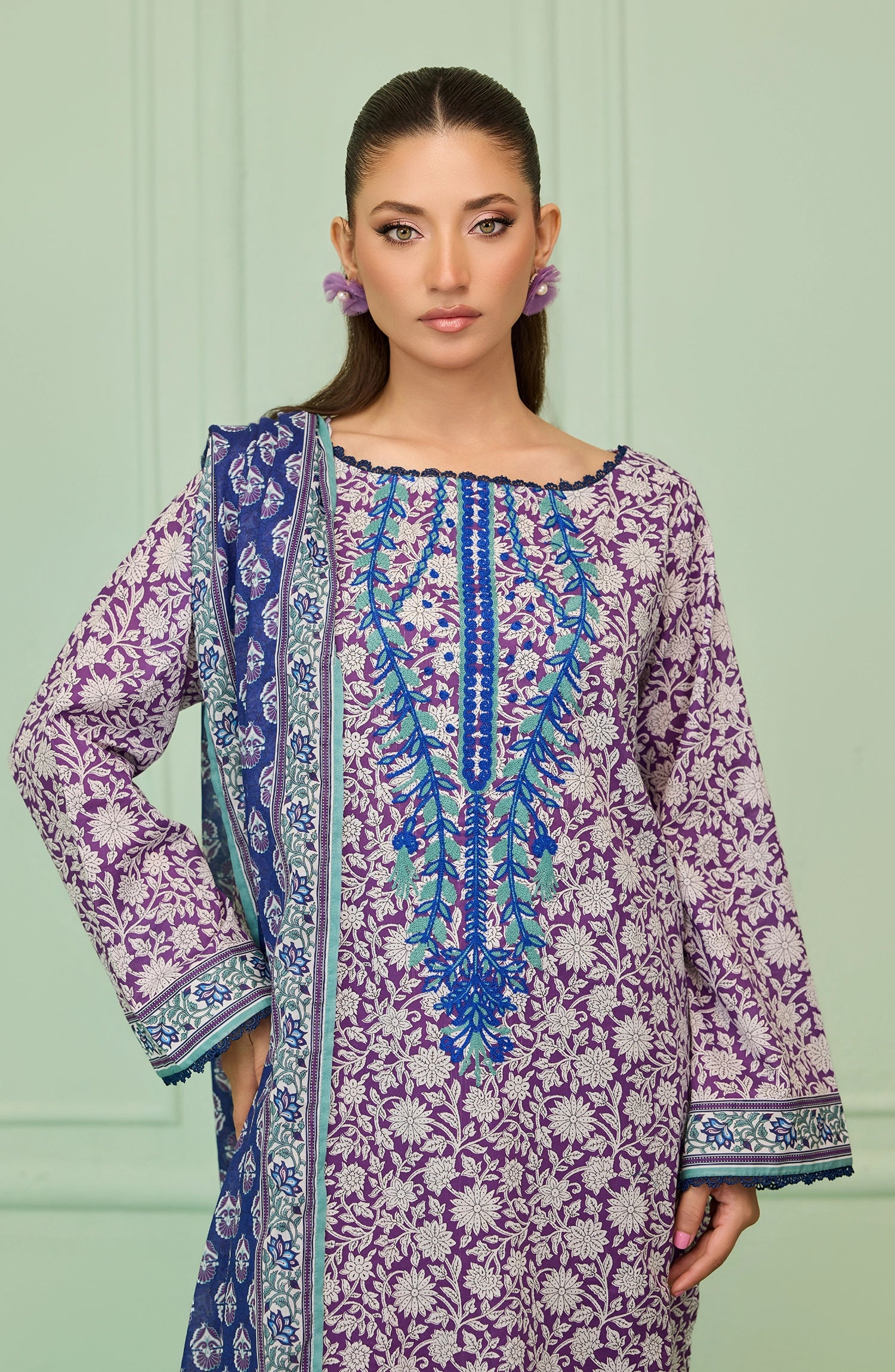 Unstitched | 3 Piece | Embroidered | Lawn Shirt | OTL-20136/U PURPLE
