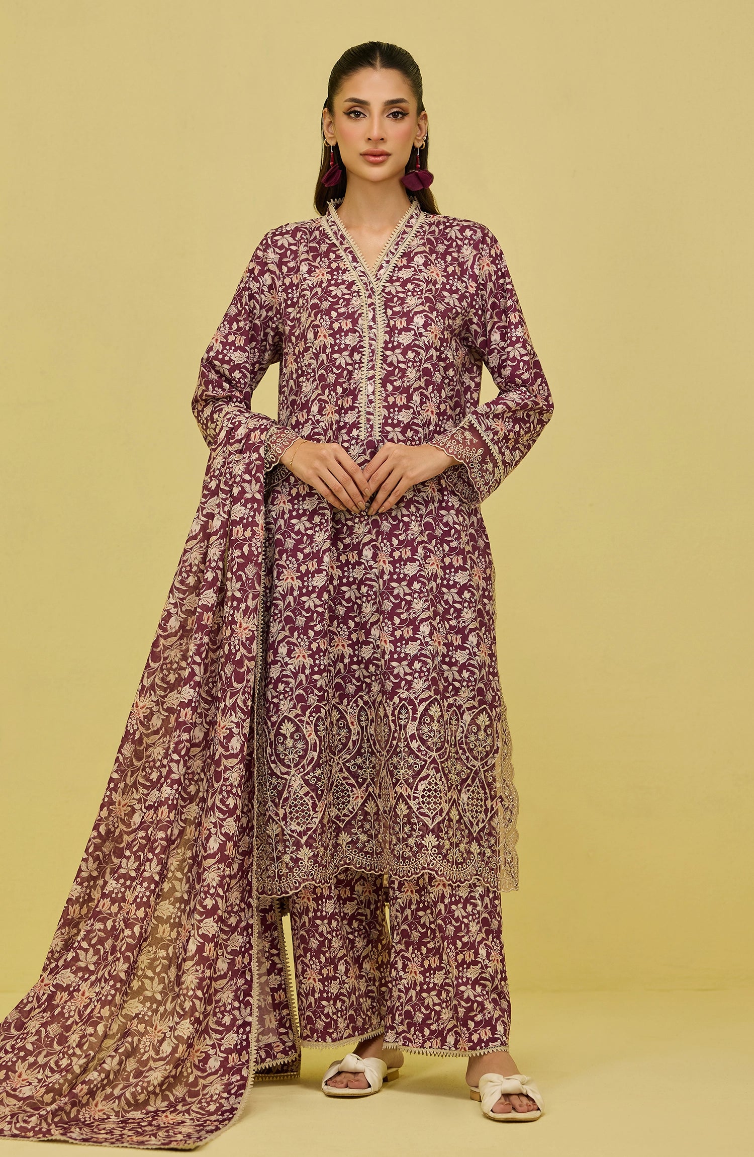 Unstitched | 3 Piece | Printed Embroidered | Lawn Shirt | OTL-20446/U MAROON