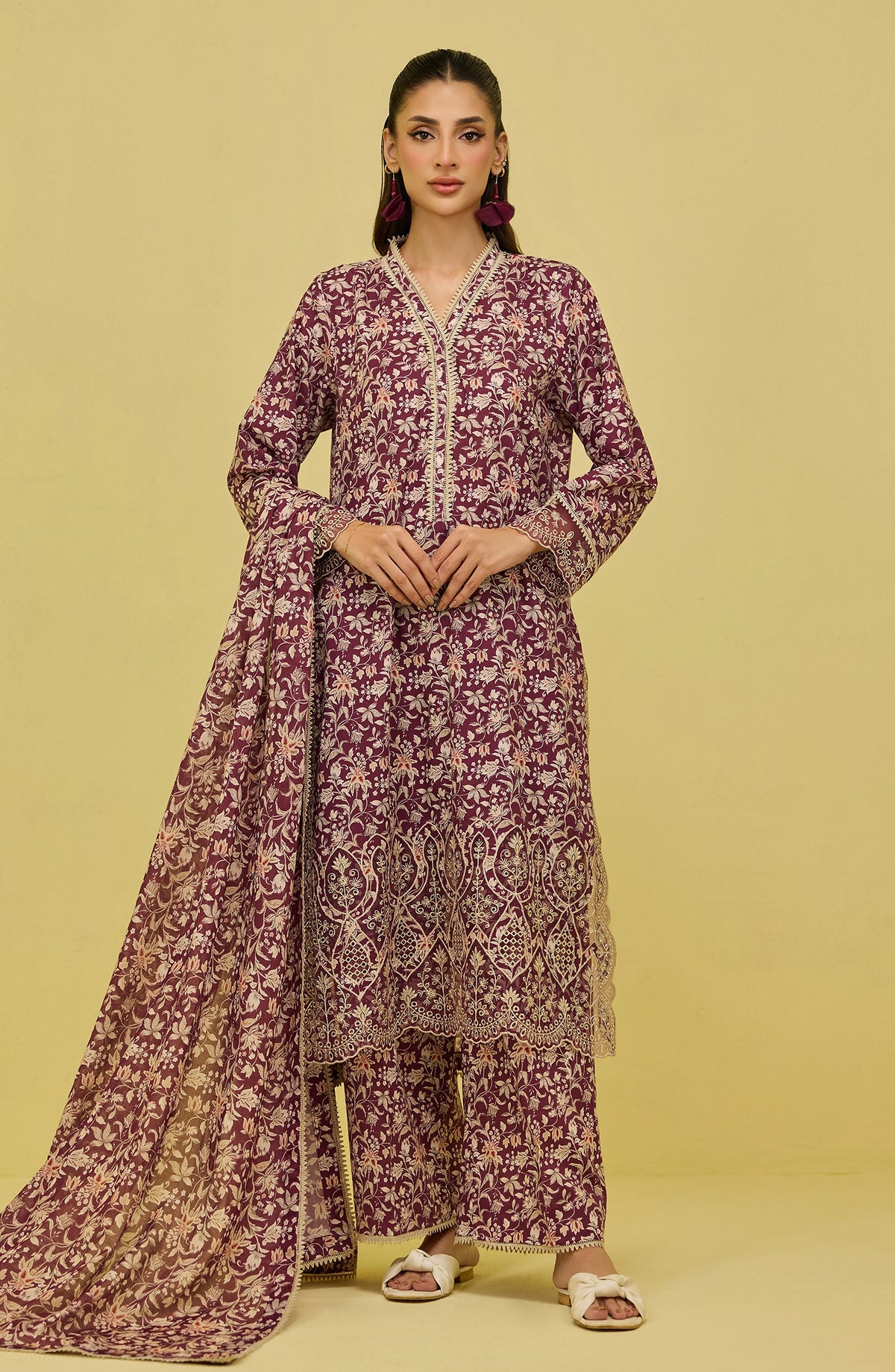 Unstitched | 3 Piece | Printed Embroidered | Lawn Shirt | OTL-20446/U MAROON