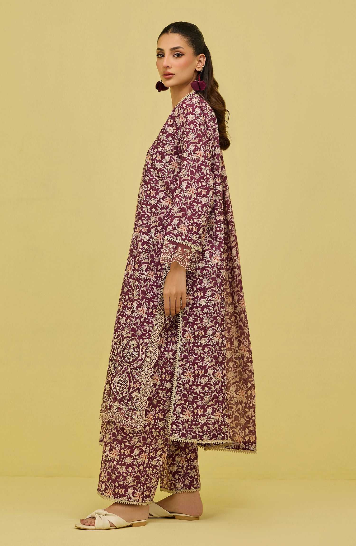 Unstitched | 3 Piece | Printed Embroidered | Lawn Shirt | OTL-20446/U MAROON