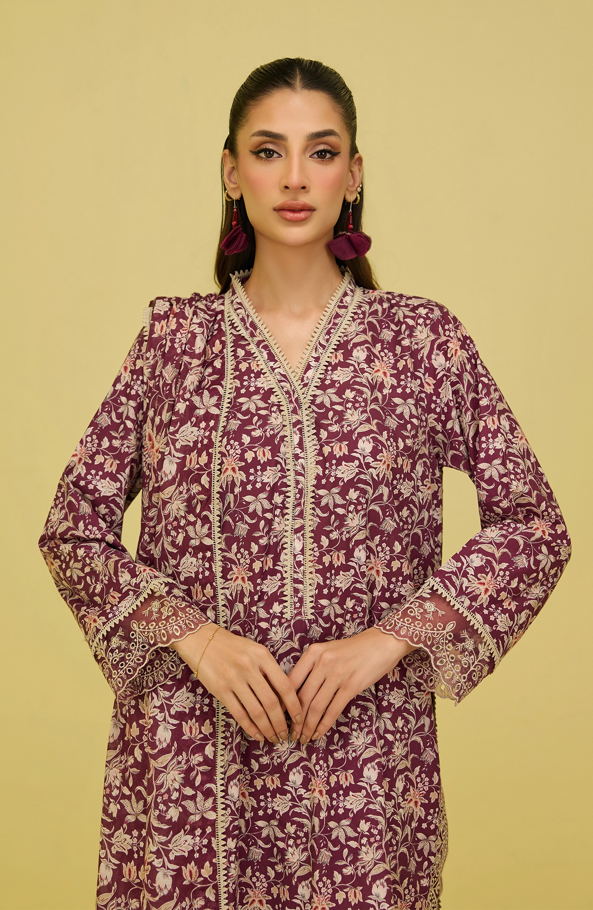 Unstitched | 3 Piece | Printed Embroidered | Lawn Shirt | OTL-20446/U MAROON