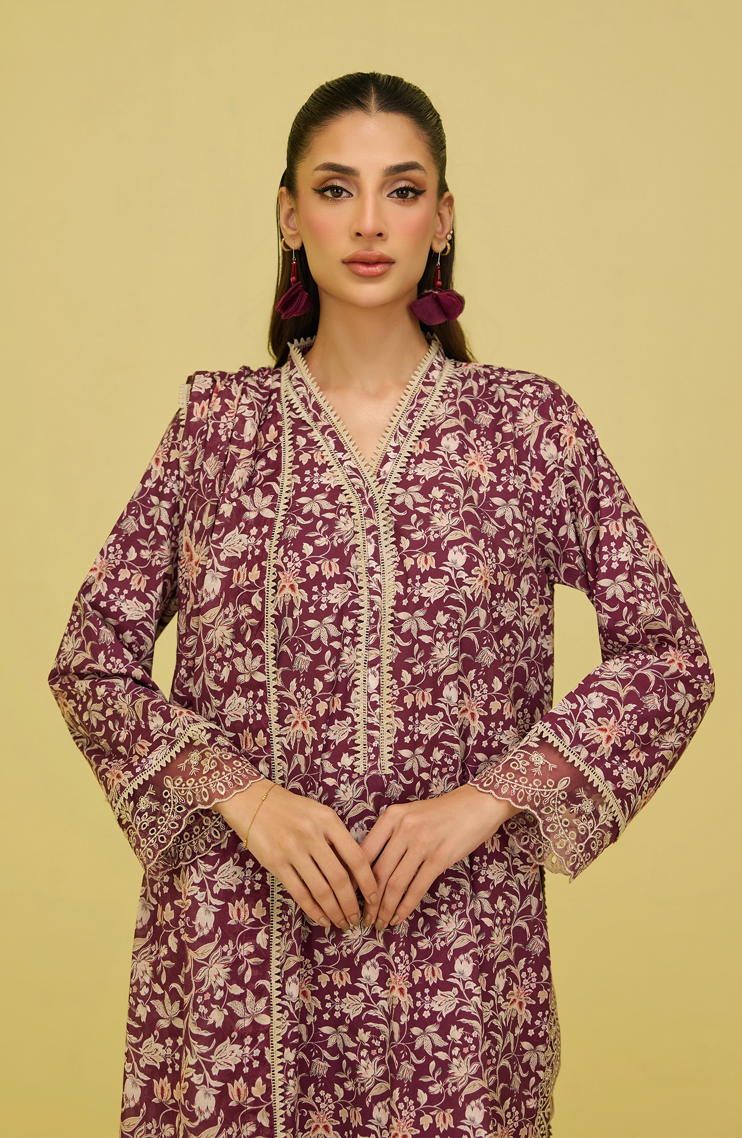 Stitched | 3 Piece | Printed Embroidered | Lawn Shirt | OTL-20446/S MAROON | MYSTIC ALLURE