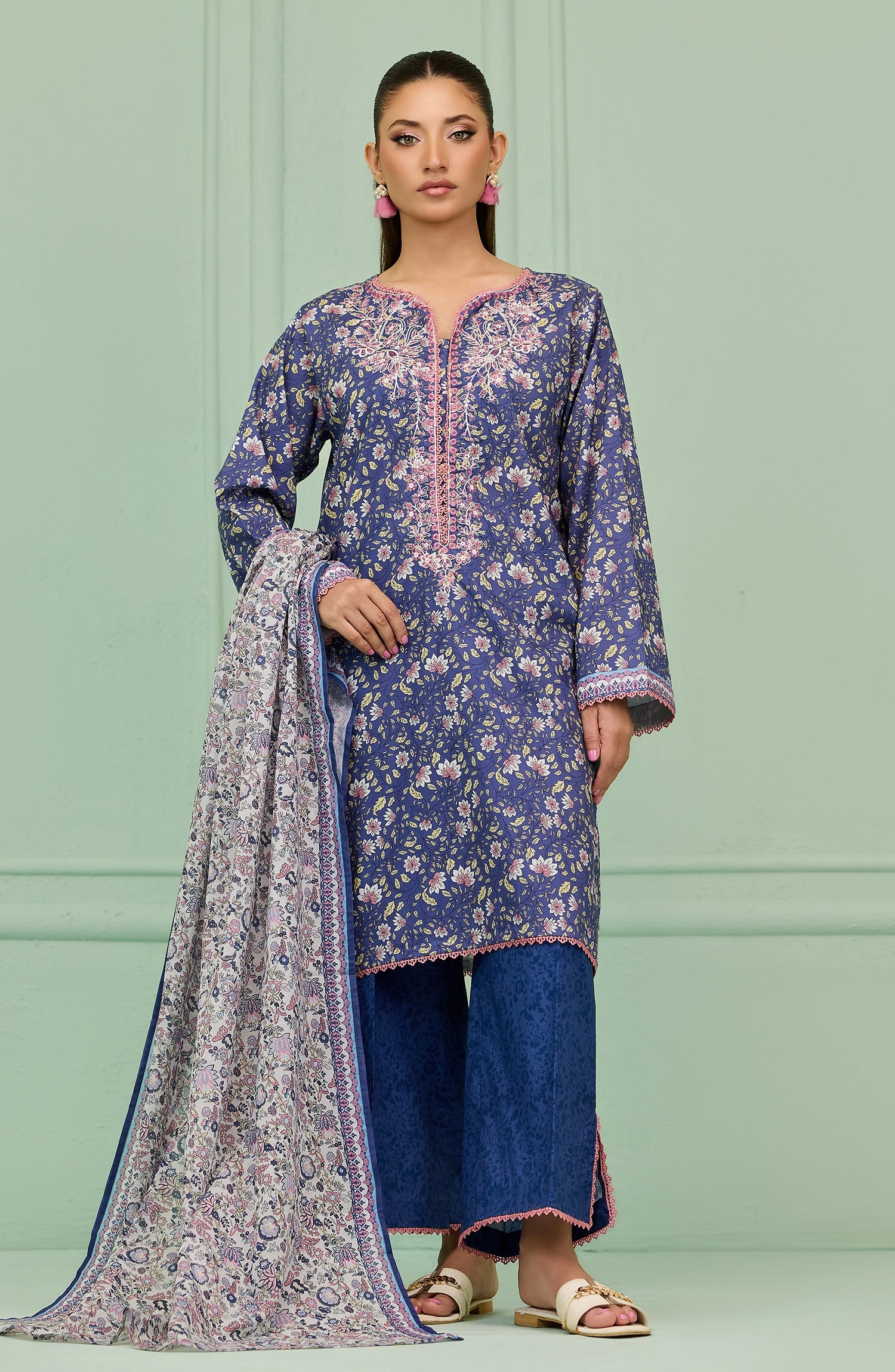 Unstitched | 3 Piece | Printed Embroidered | Lawn Shirt | OTL-20346/U BLUE