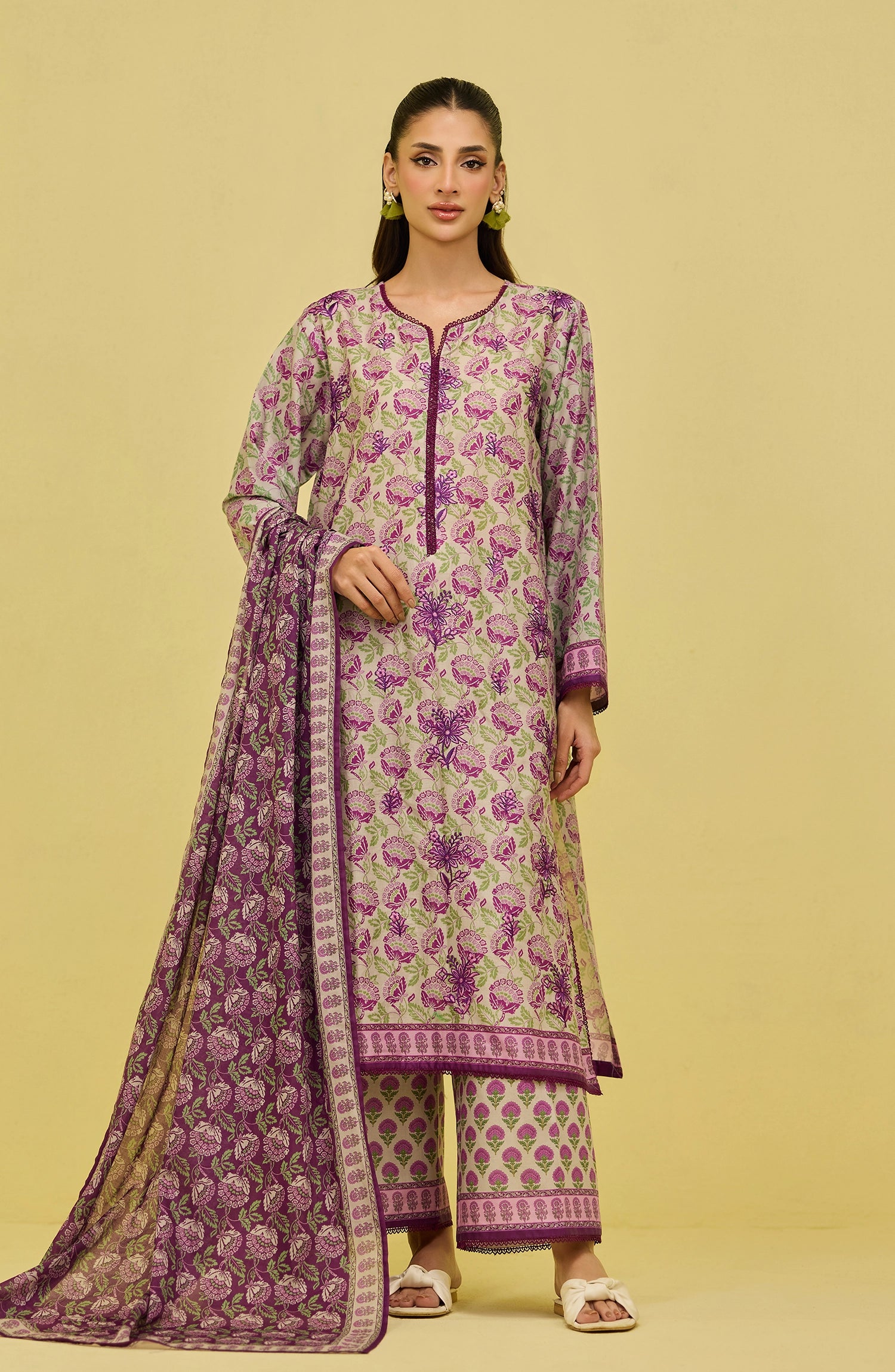 OTL-20376/S BEIGE LAWN Women READY TO WEAR SHIRT DUPATTA PANTS

