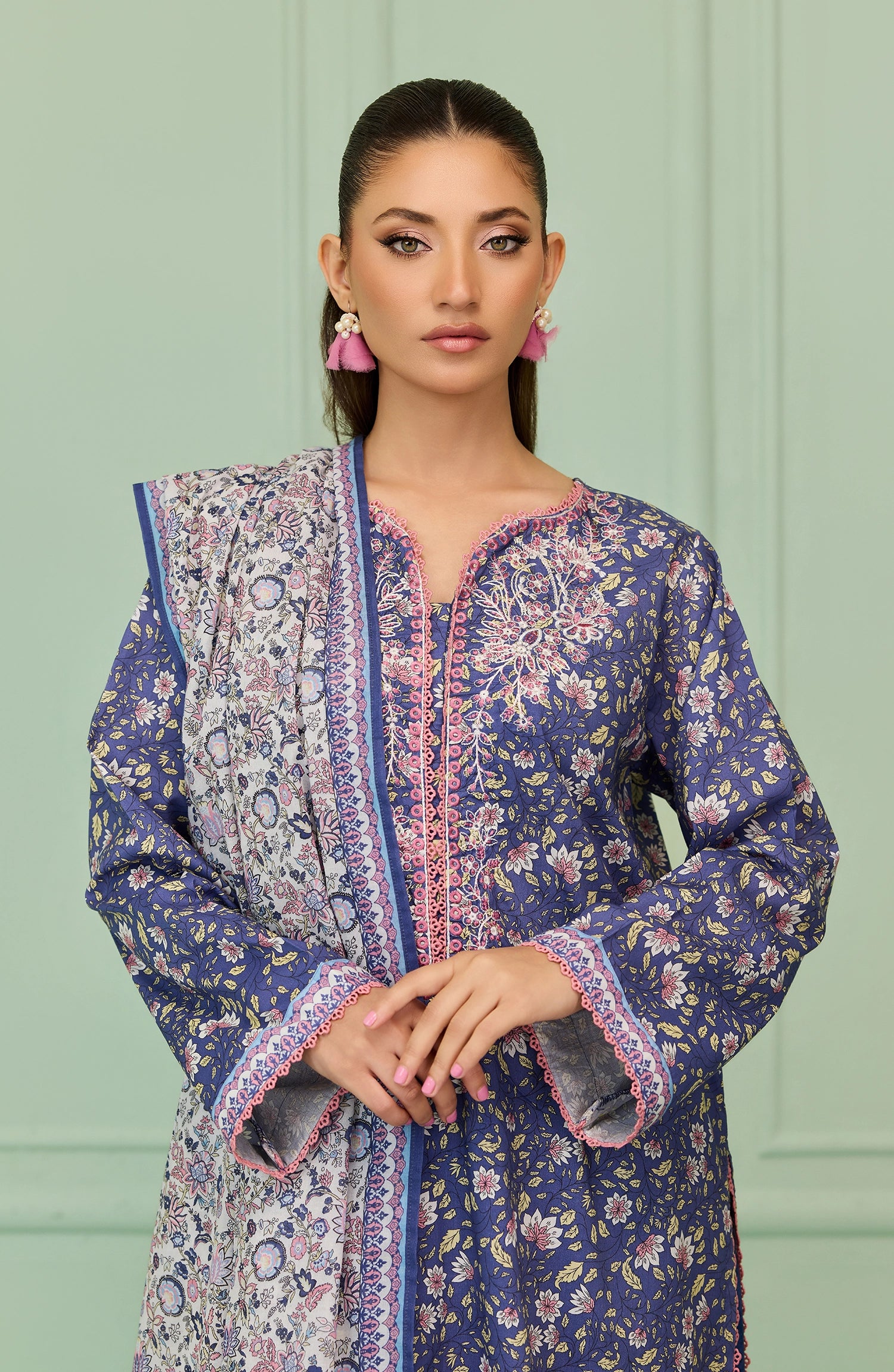Unstitched | 3 Piece | Printed Embroidered | Lawn Shirt | OTL-20346/U BLUE