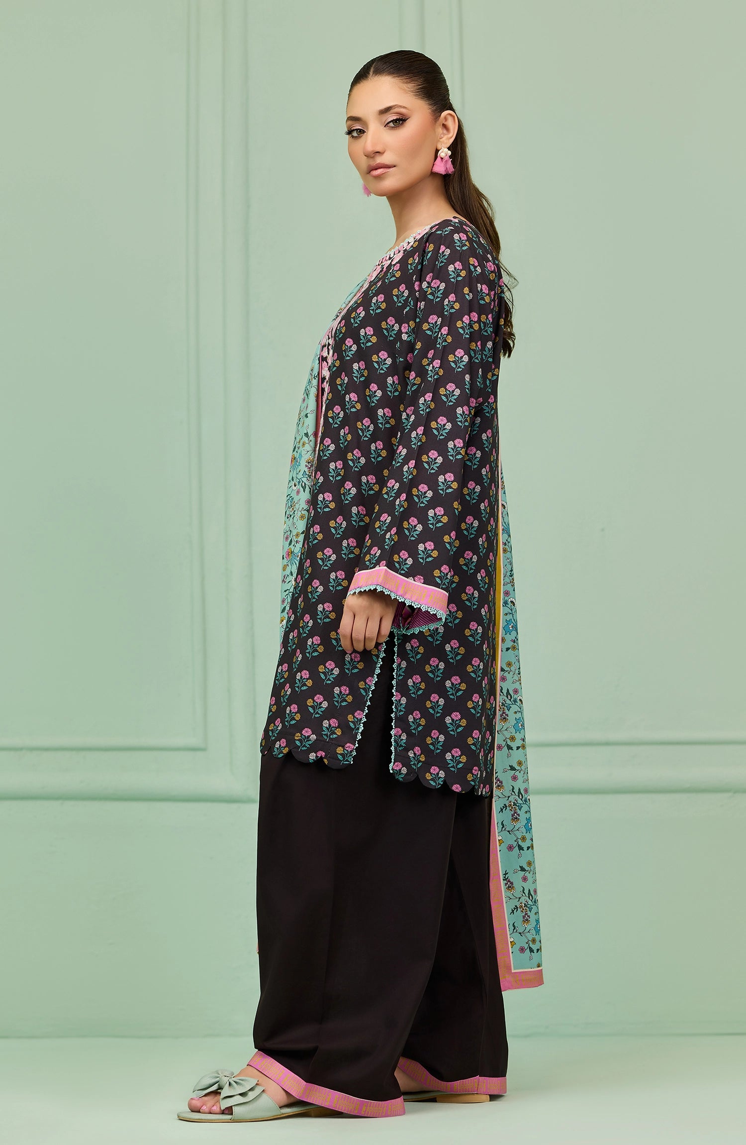 Stitched | 3 Piece | Printed Embroidered | Linen Viscose Shirt | OTL-20885/S BLACK | HAZEL