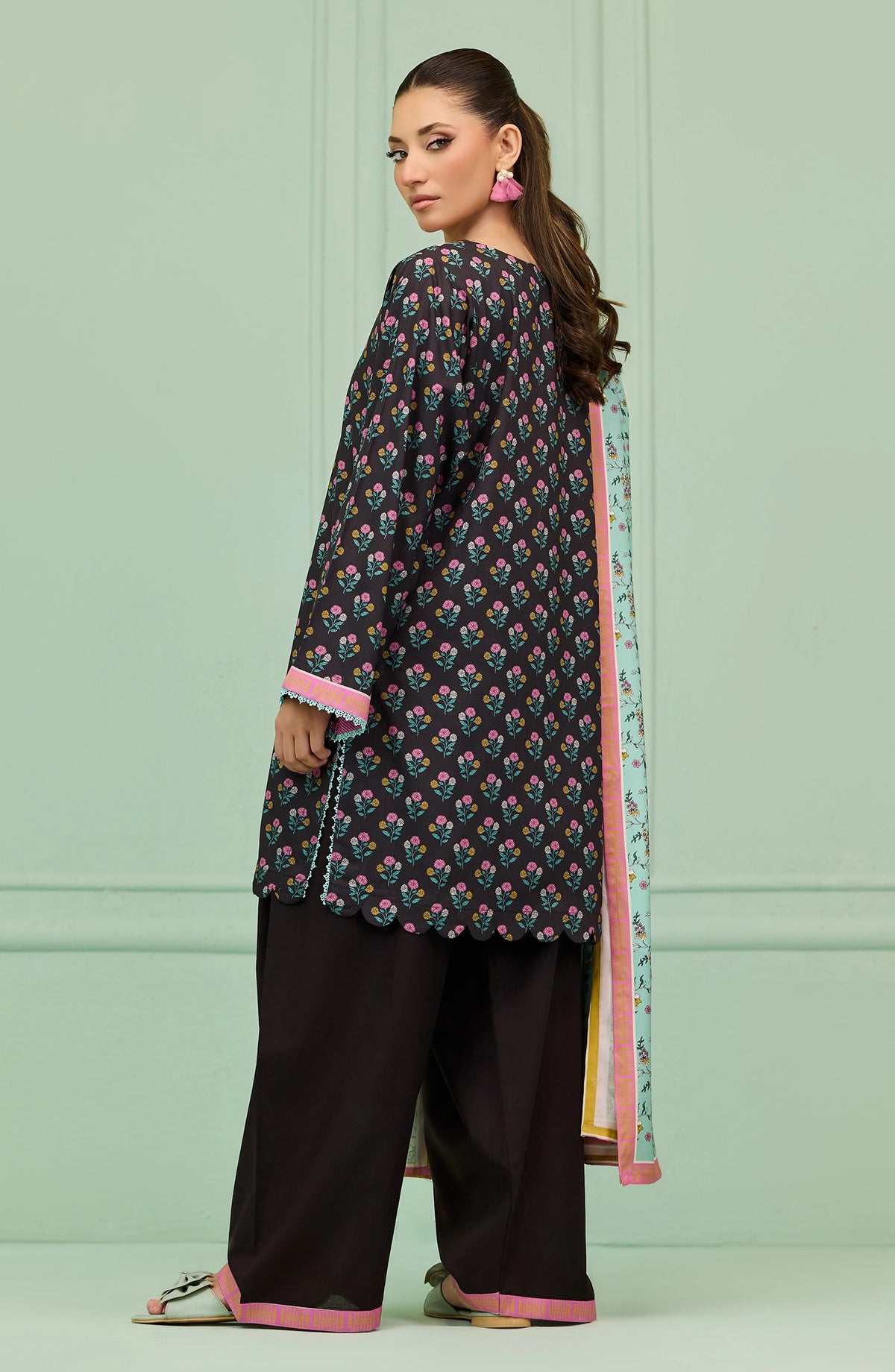 Stitched | 3 Piece | Printed Embroidered | Linen Viscose Shirt | OTL-20885/S BLACK | HAZEL