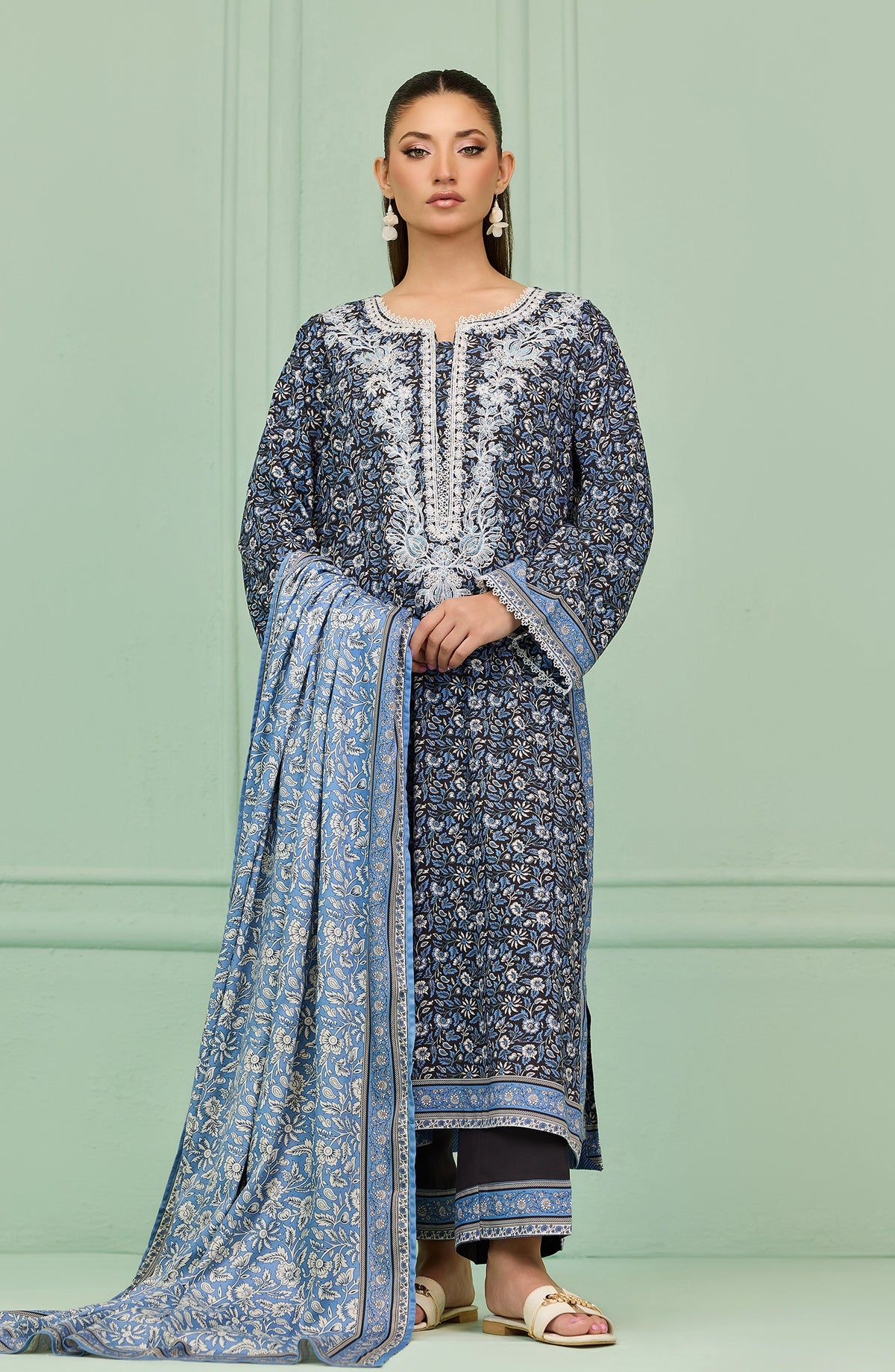 Stitched | 3 Piece | Printed Embroidered | Linen Viscose Shirt | OTL-20567/S BLACK | HAZELNUT