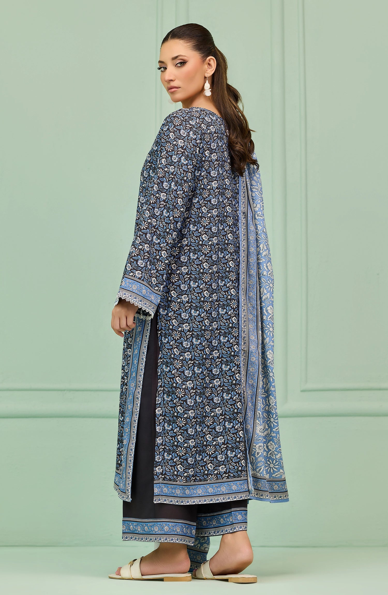 Stitched | 3 Piece | Printed Embroidered | Linen Viscose Shirt | OTL-20567/S BLACK | HAZELNUT