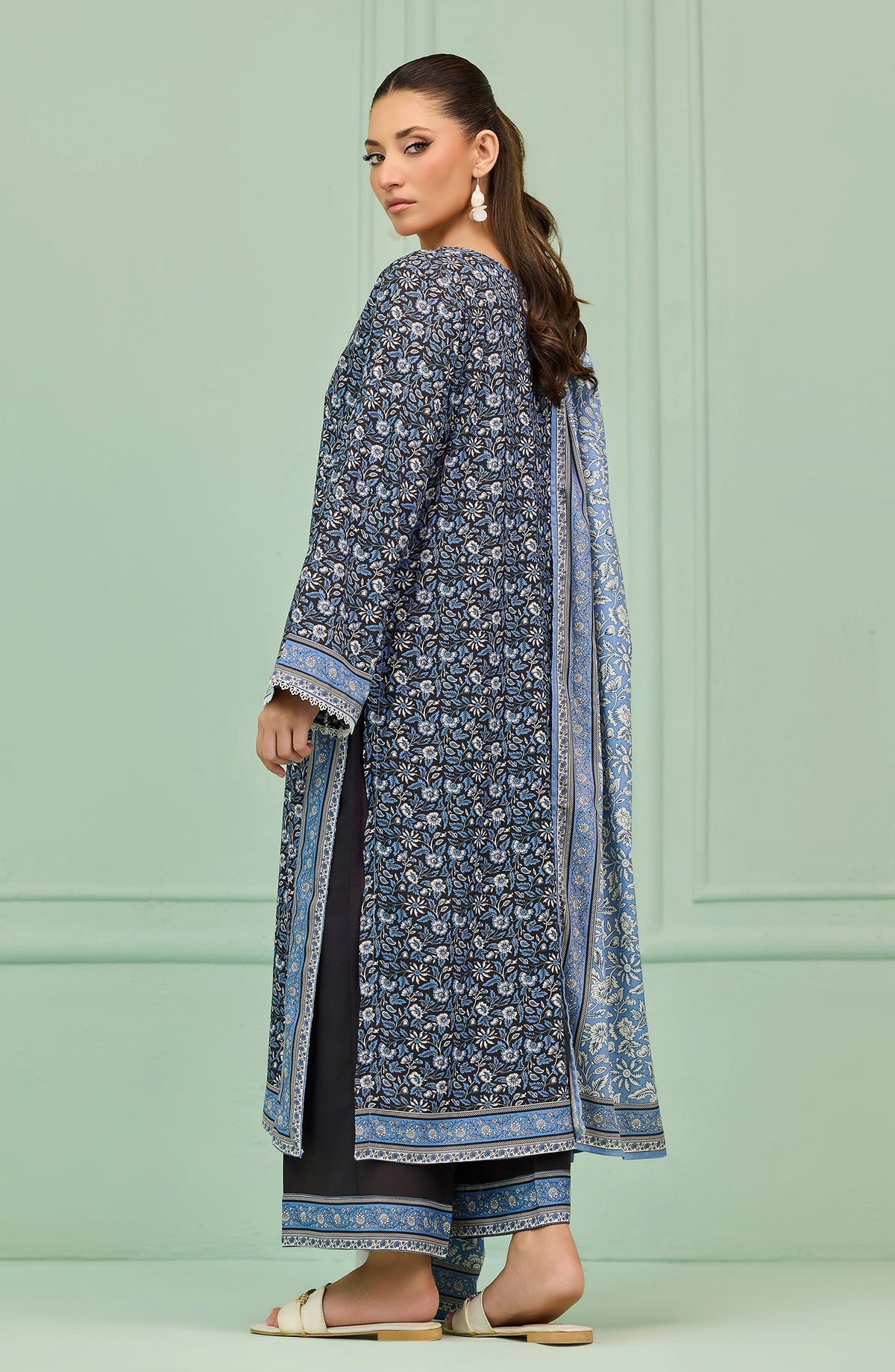 Stitched | 3 Piece | Printed Embroidered | Linen Viscose Shirt | OTL-20567/S BLACK | HAZELNUT