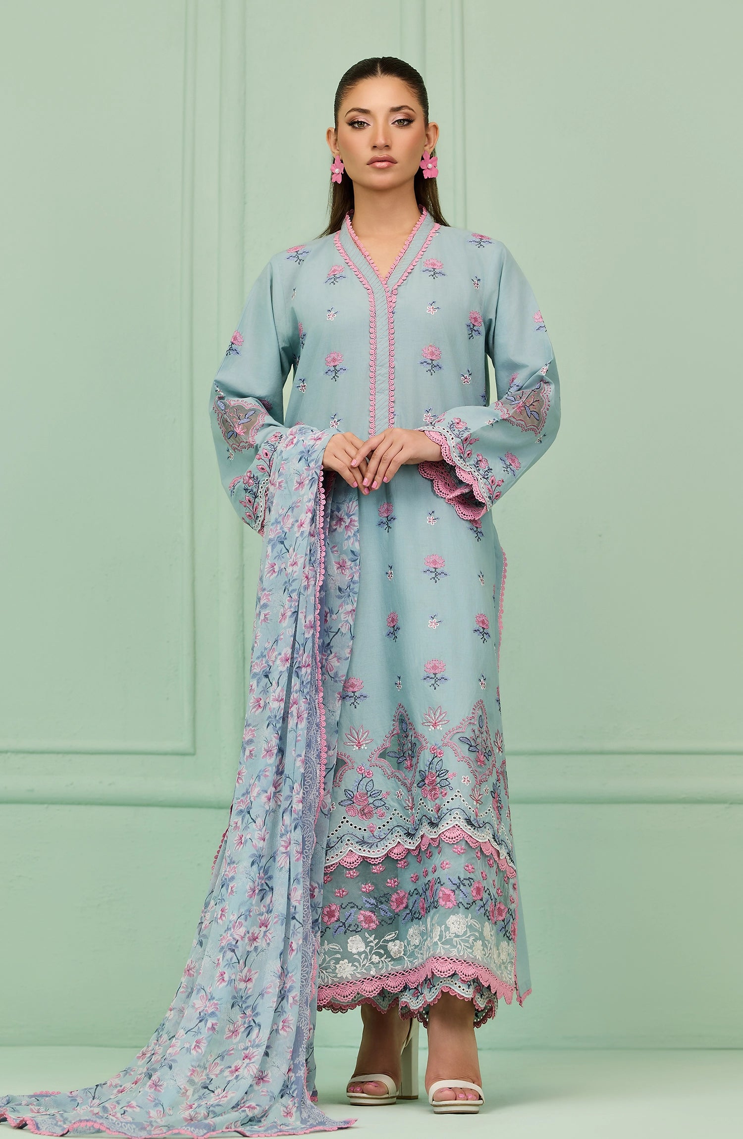 Unstitched | 3 Piece | Embroidered | Lawn Shirt | OTL-20096/U ICE BLUE