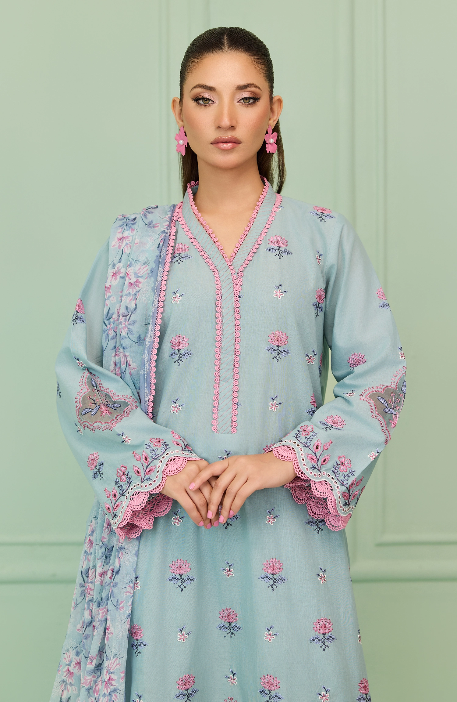 Unstitched | 3 Piece | Embroidered | Lawn Shirt | OTL-20096/U ICE BLUE