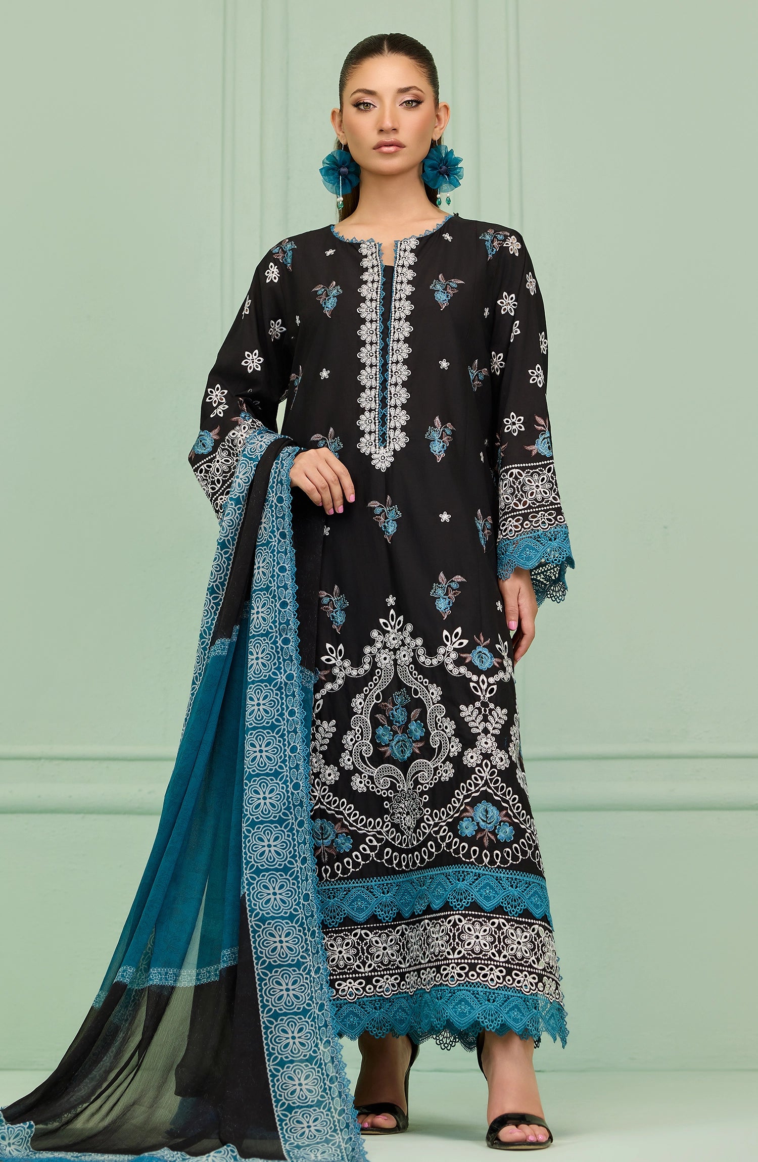 Unstitched | 3 Piece | Embroidered | Lawn Shirt | OTL-20186/U BLACK