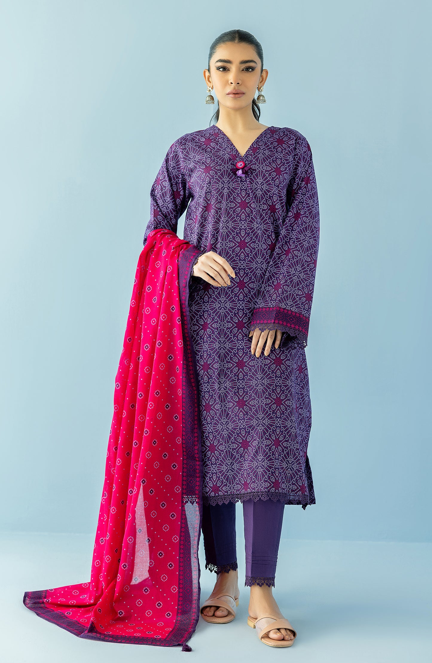 OTL-24-048/U PURPLE LAWN Women UNSTITCHED SHIRT DUPATTA PANTS