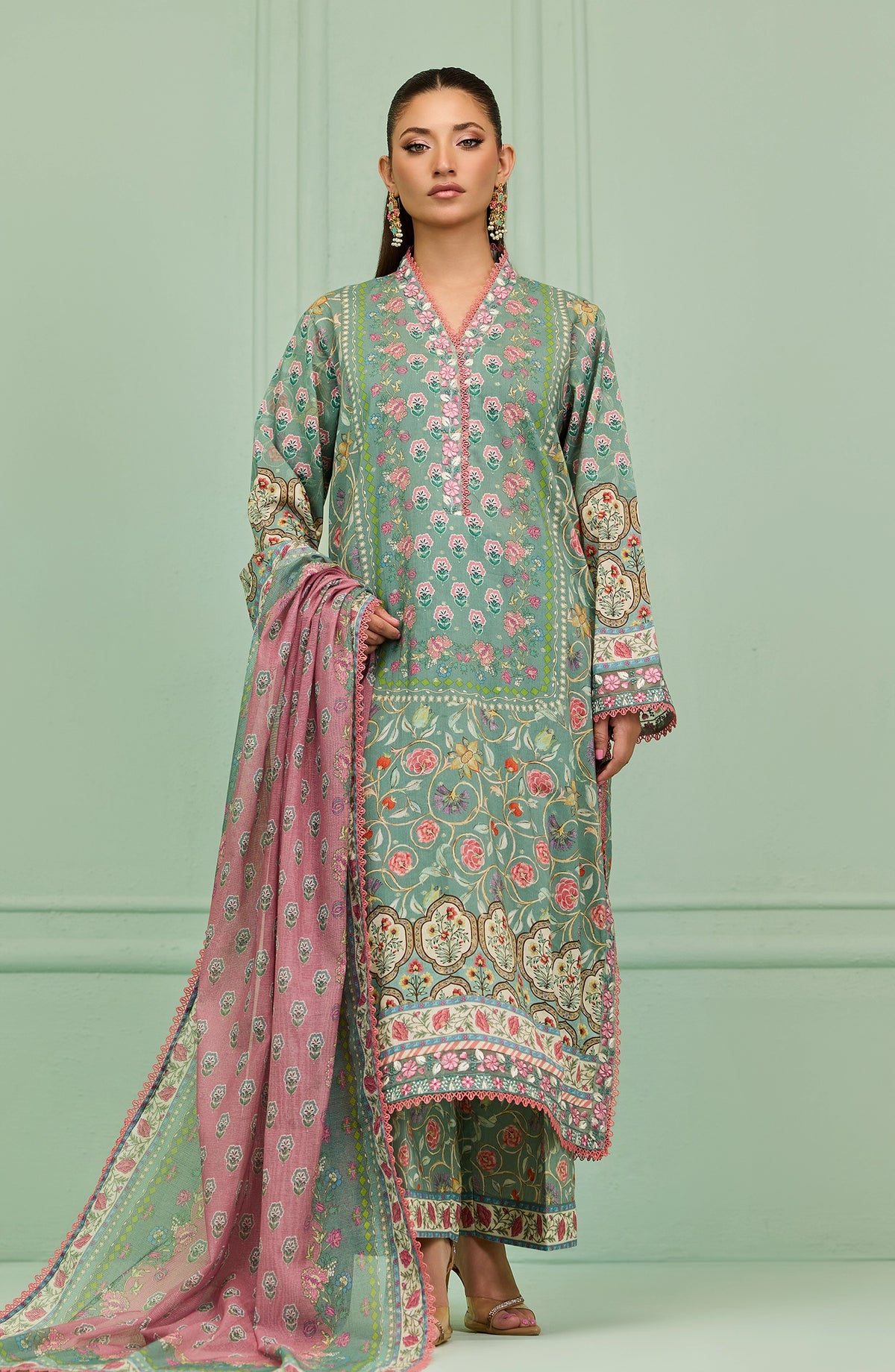 Stitched | 3 Piece | PRINTED EMBROIDERED | Lawn Jacquard Shirt | WRHL26S-3002/S GREEN | BAHAR (LIMITED EDITION)
