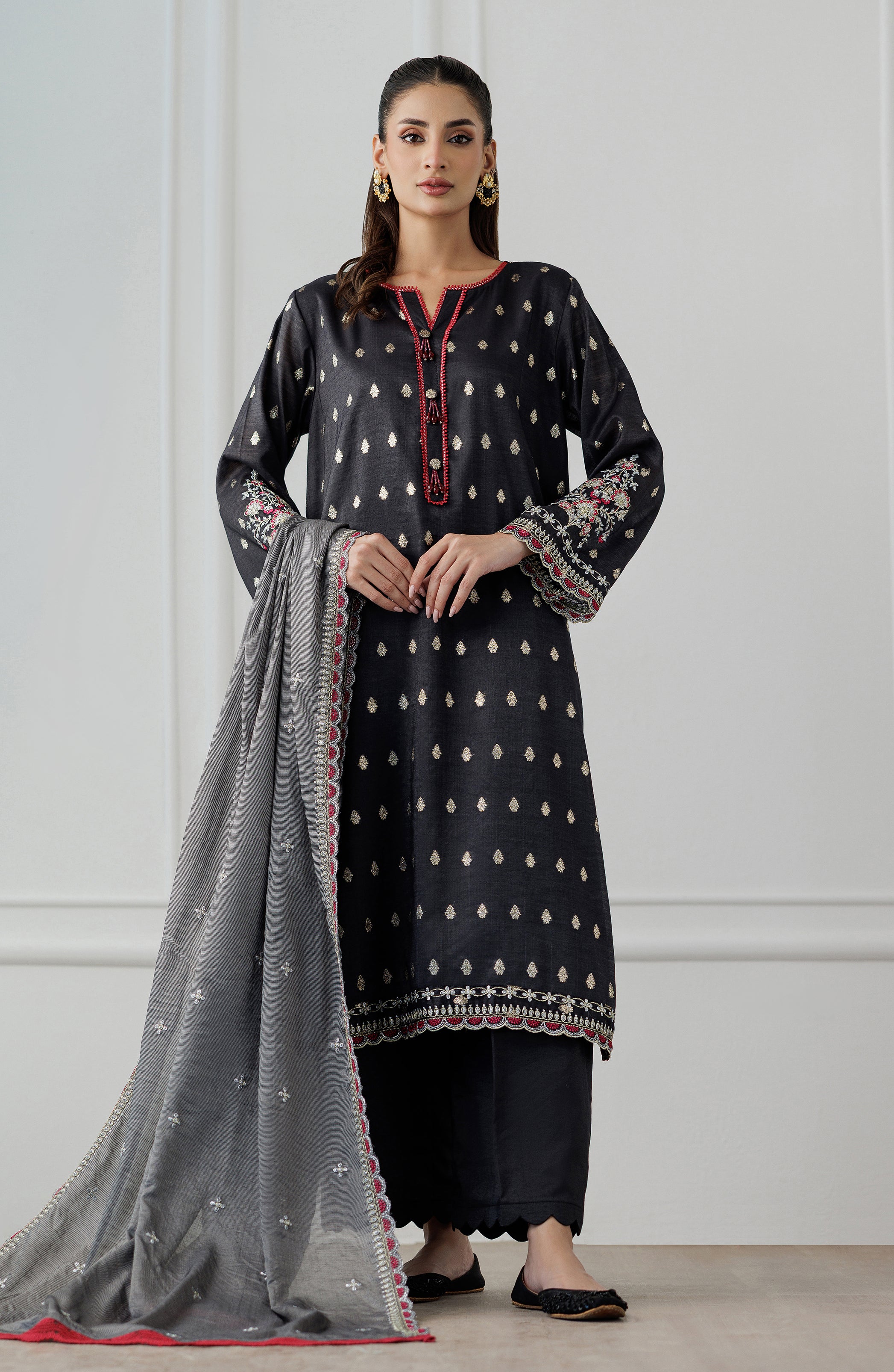 Stitched | 3 Piece | Embroidered | Jacquard Shirt | OTL-25-412/S BLACK