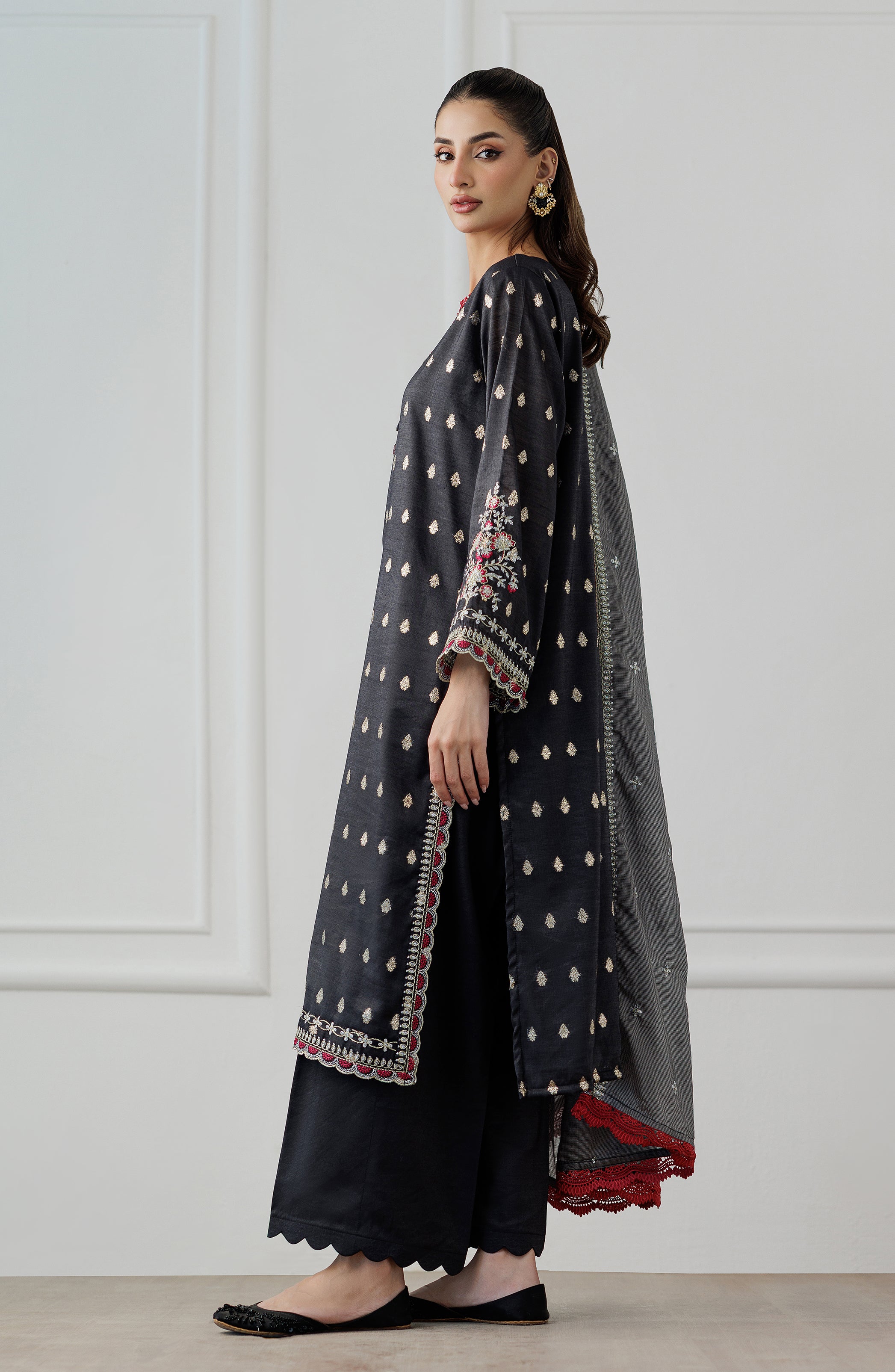 Stitched | 3 Piece | Embroidered | Jacquard Shirt | OTL-25-412/S BLACK