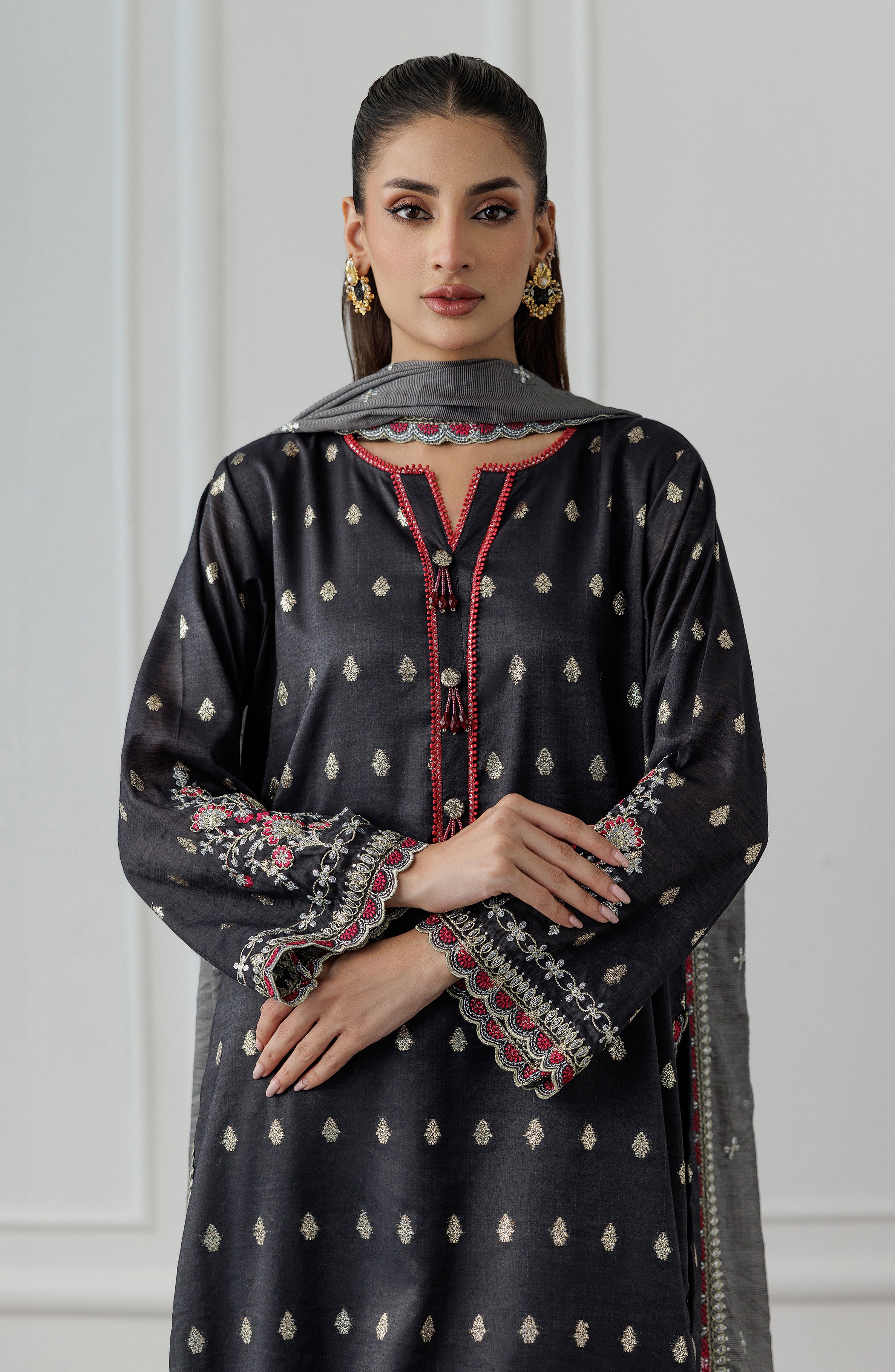 Stitched | 3 Piece | Embroidered | Jacquard Shirt | OTL-25-412/S BLACK