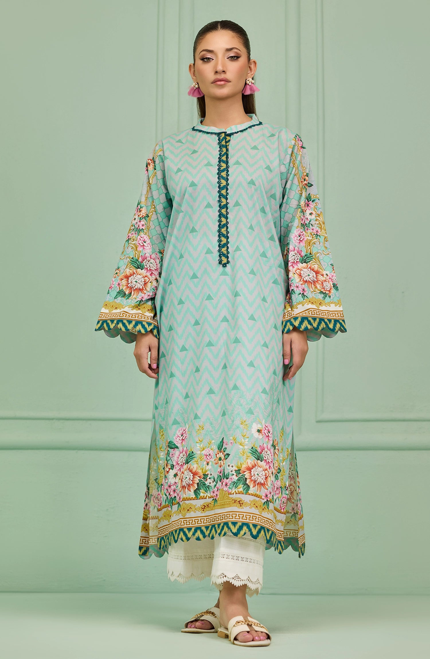 Unstitched 1 Piece Printed Lawn Shirt  (HCS-24-106/U SEA GREEN)