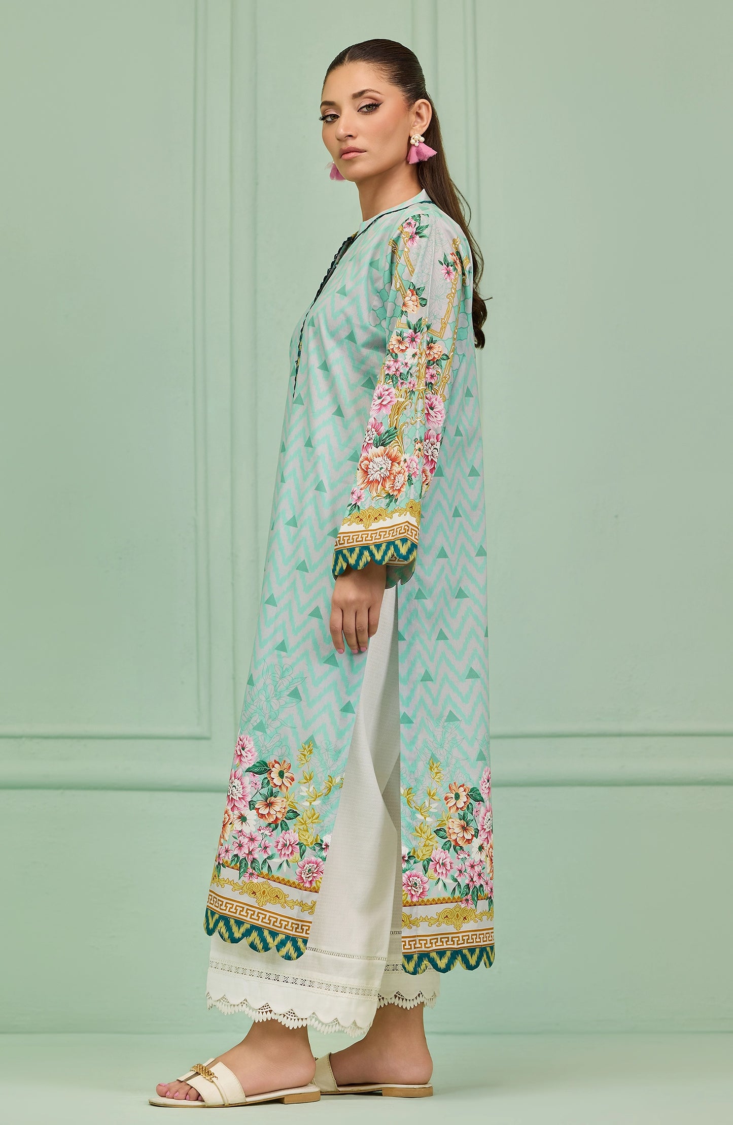 Unstitched 1 Piece Printed Lawn Shirt  (HCS-24-106/U SEA GREEN)
