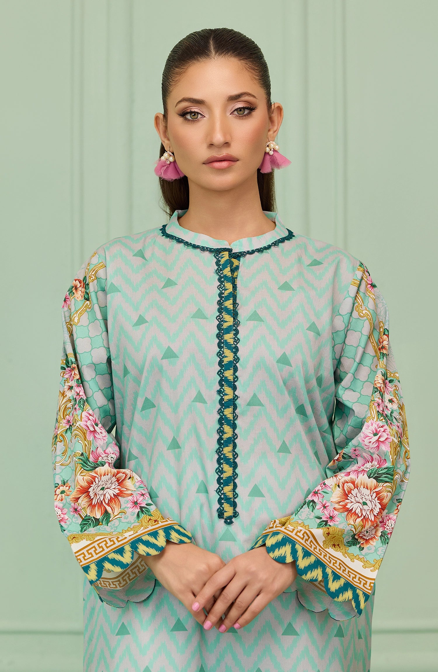 Unstitched 1 Piece Printed Lawn Shirt  (HCS-24-106/U SEA GREEN)