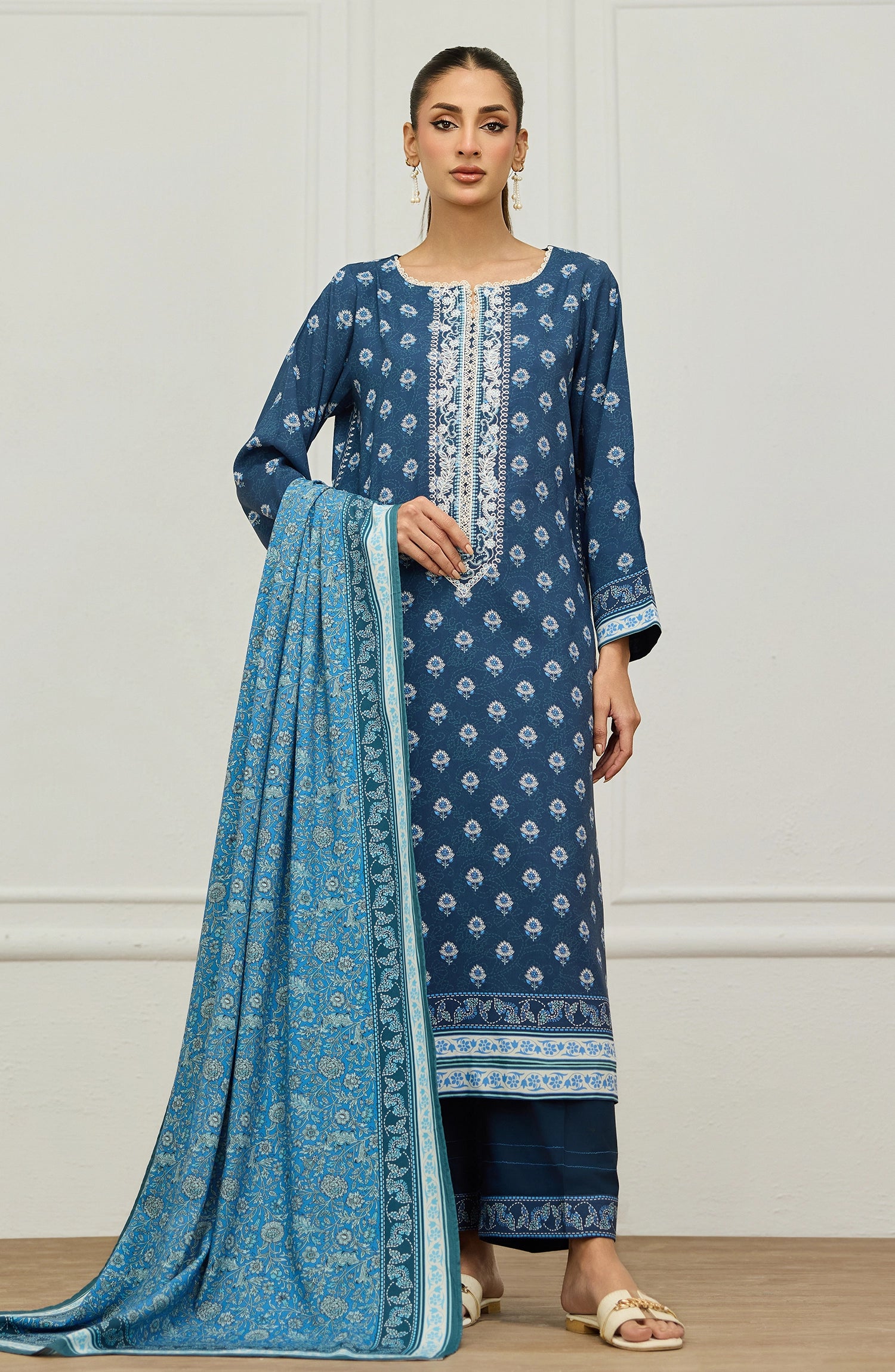Unstitched | 3 Piece | Embroidered |Linen Shirt | OTL-20965/U BLUE