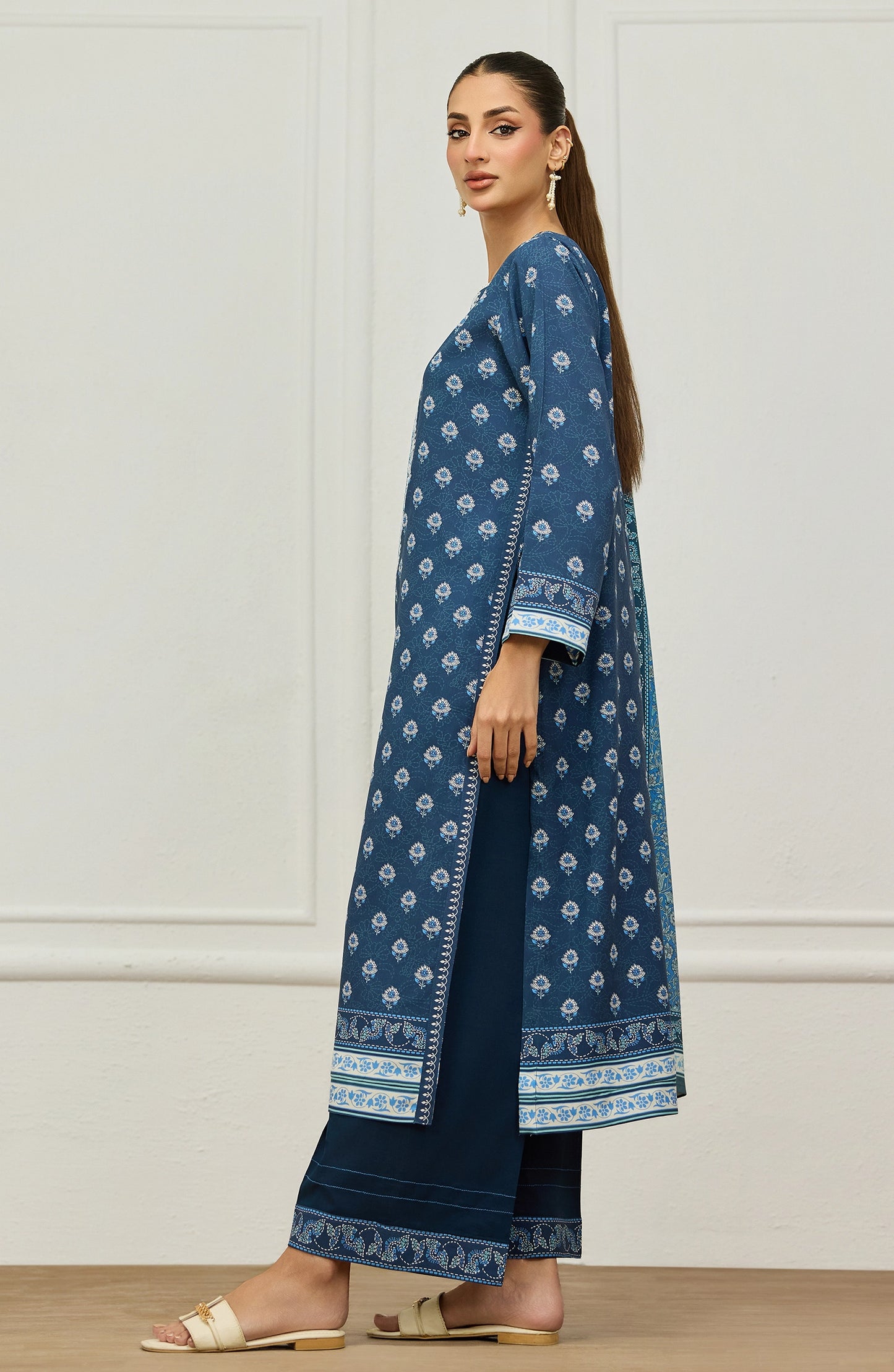 Unstitched | 3 Piece | Embroidered |Linen Shirt | OTL-20965/U BLUE