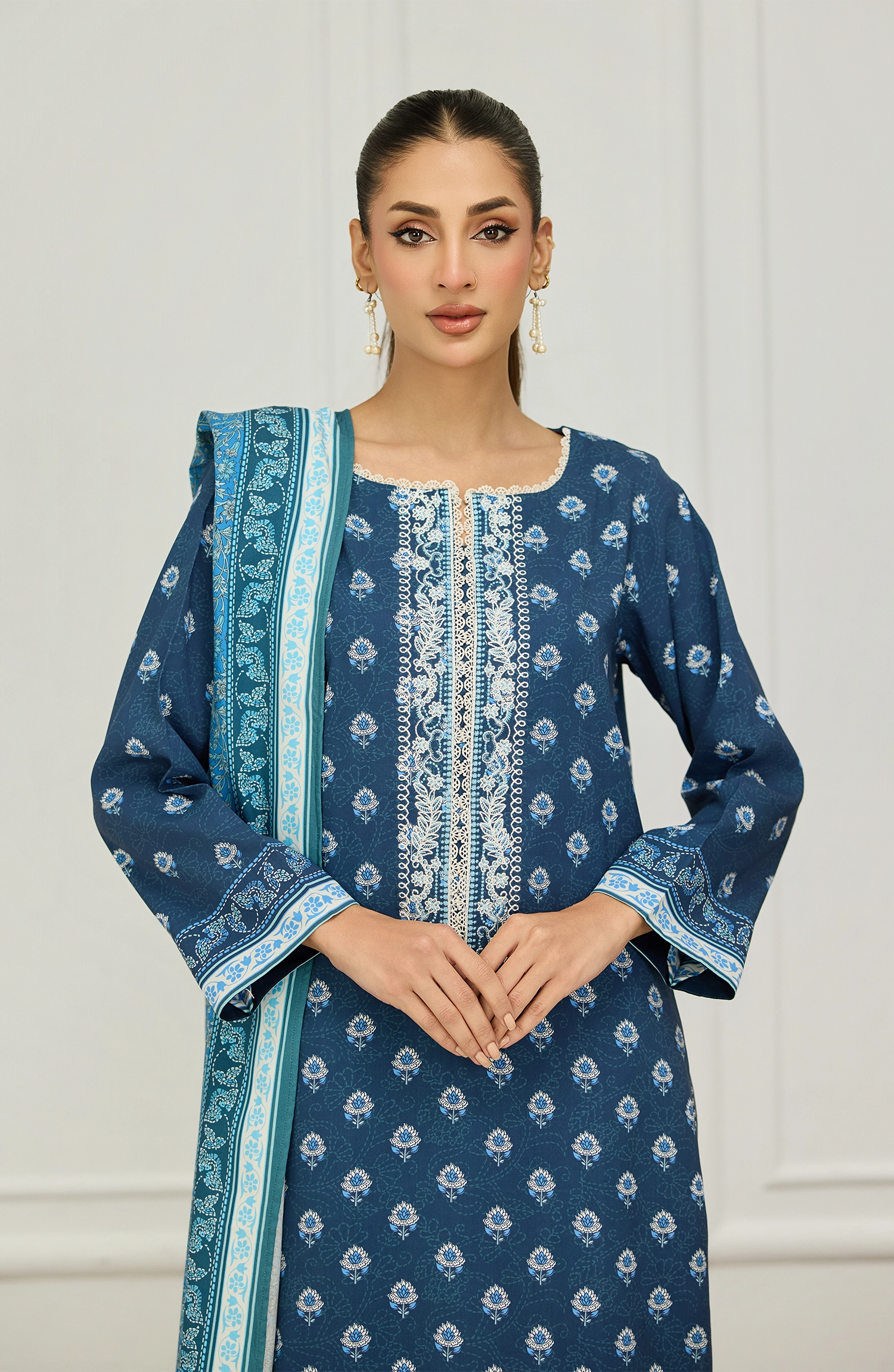 Unstitched | 3 Piece | Embroidered |Linen Shirt | OTL-20965/U BLUE