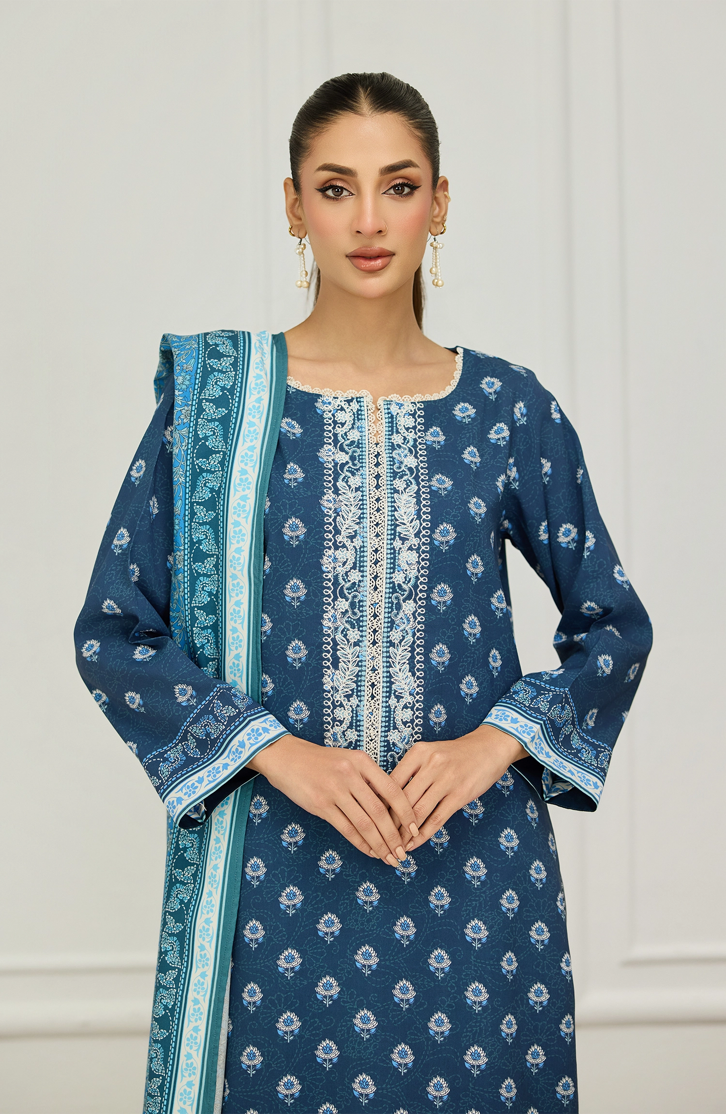 Unstitched | 3 Piece | Embroidered |Linen Shirt | OTL-20965/U BLUE