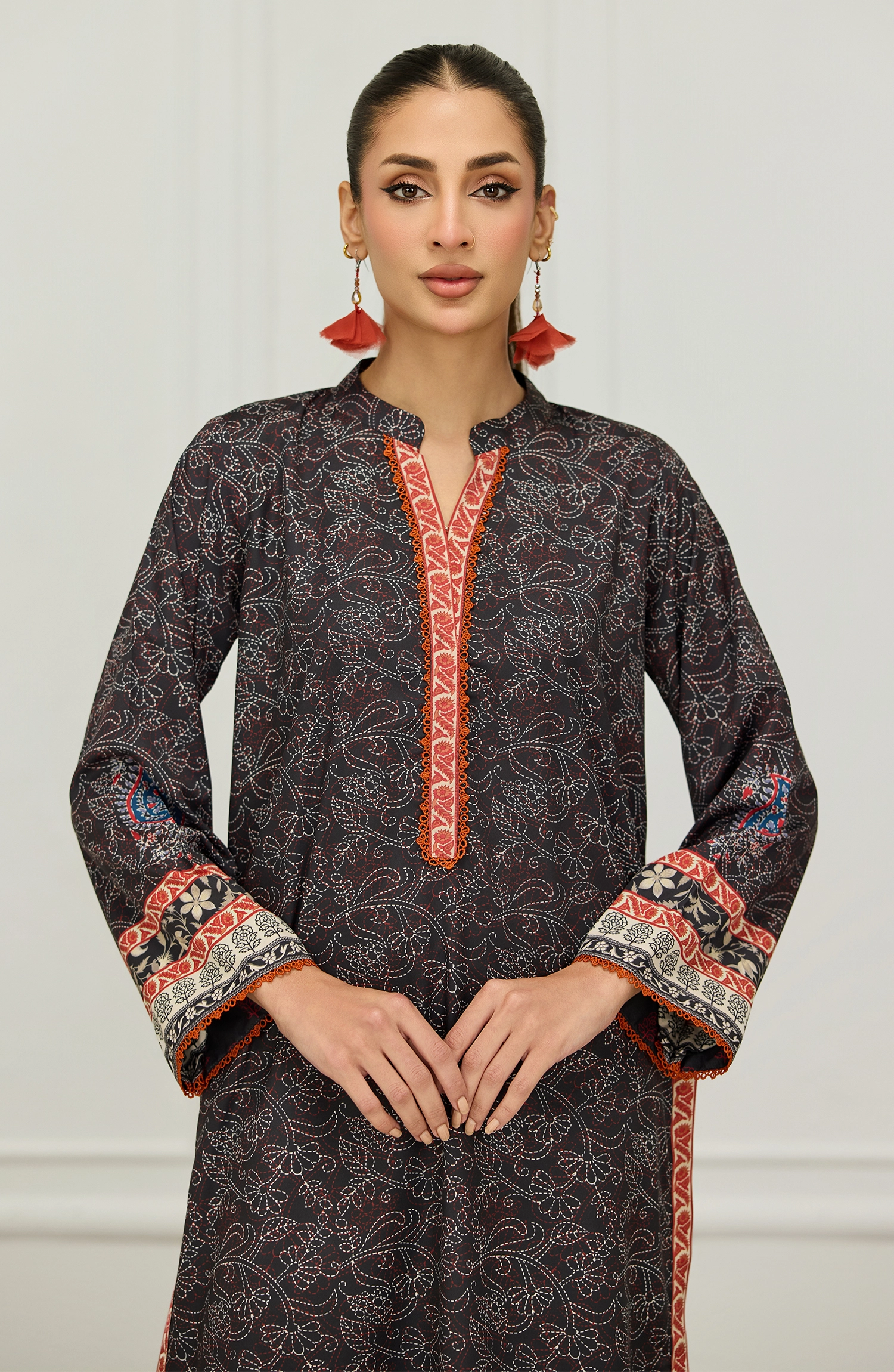 Stitched | 2 Piece | Printed | Poly Crepe Shirt | WRFPC26S-2002/S BLACK