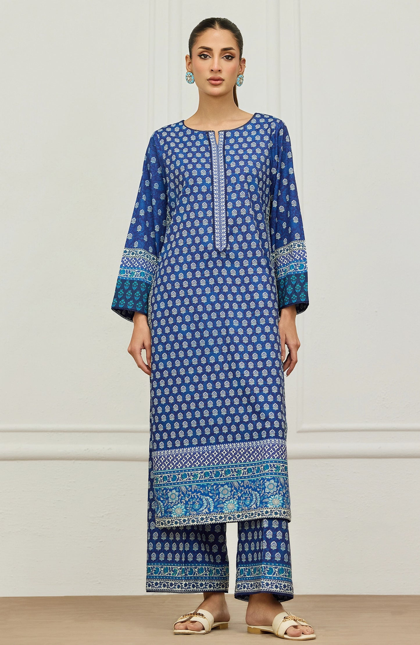 Stitched | 2 Piece | Printed | Poly Crepe Shirt | WRFPC26S-2001/S BLUE