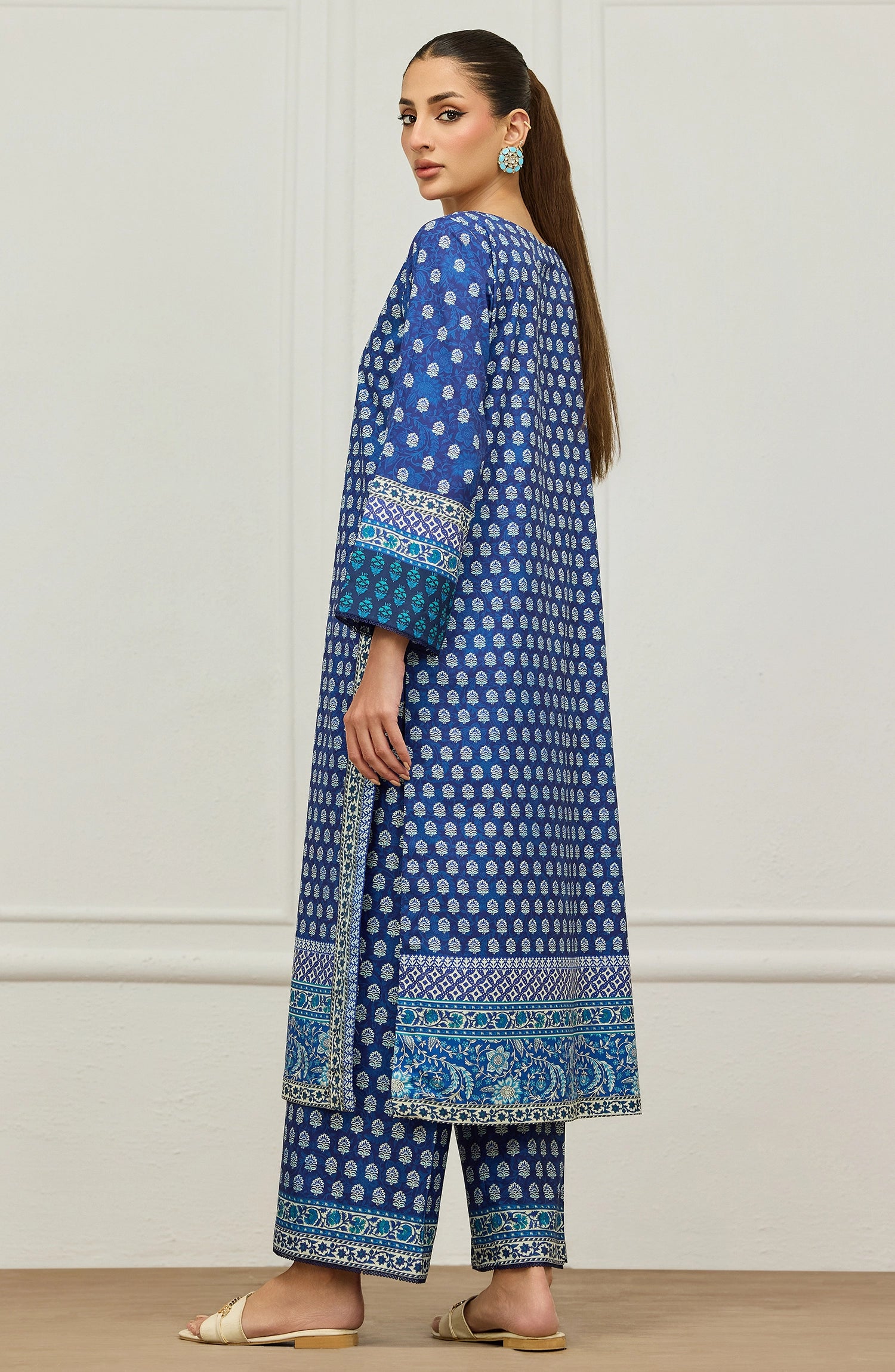Stitched | 2 Piece | Printed | Poly Crepe Shirt | WRFPC26S-2001/S BLUE