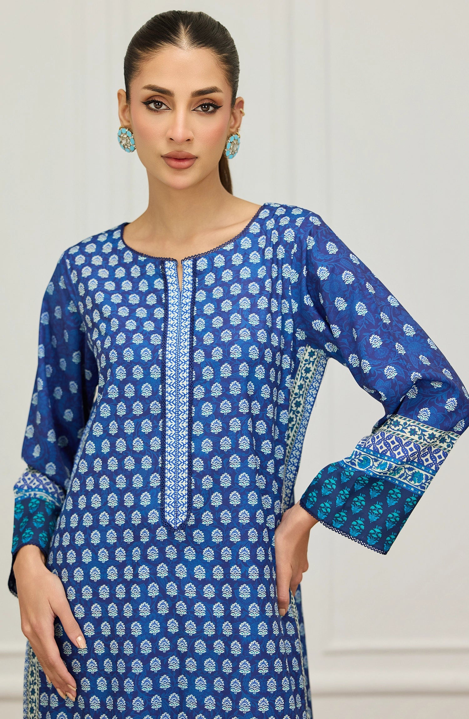 Stitched | 2 Piece | Printed | Poly Crepe Shirt | WRFPC26S-2001/S BLUE