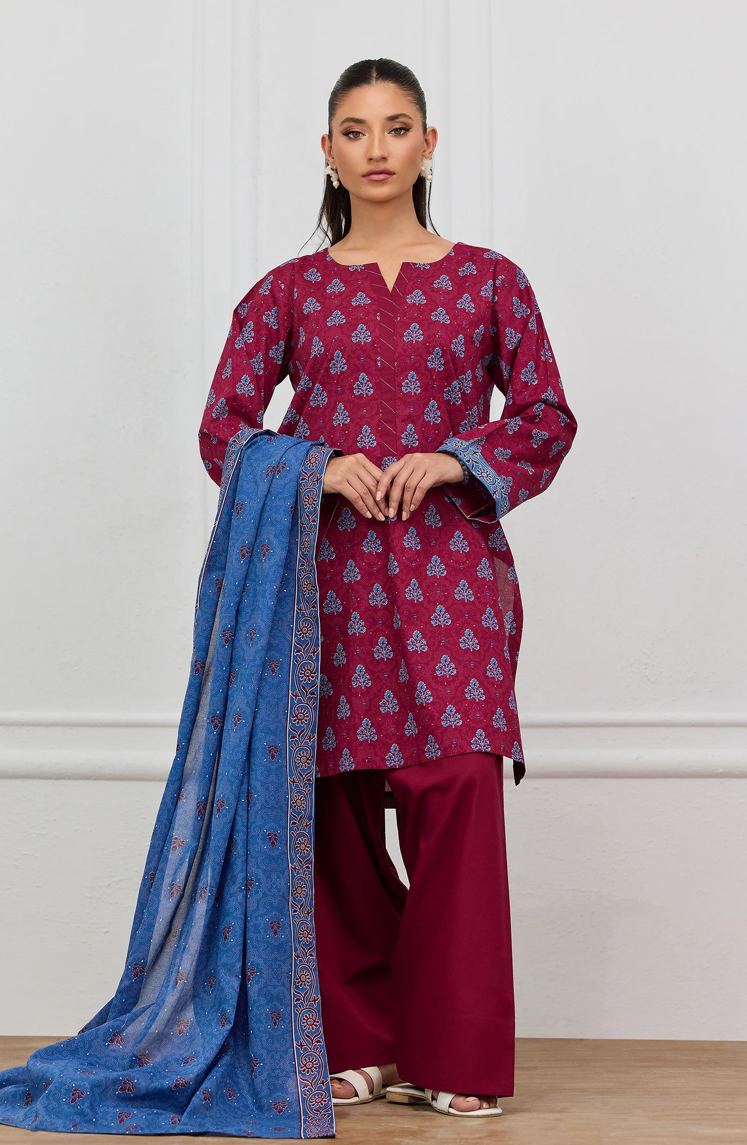 Unstitched | 3 Piece | Printed | Lawn Shirt | OTL-25-519/U MAROON